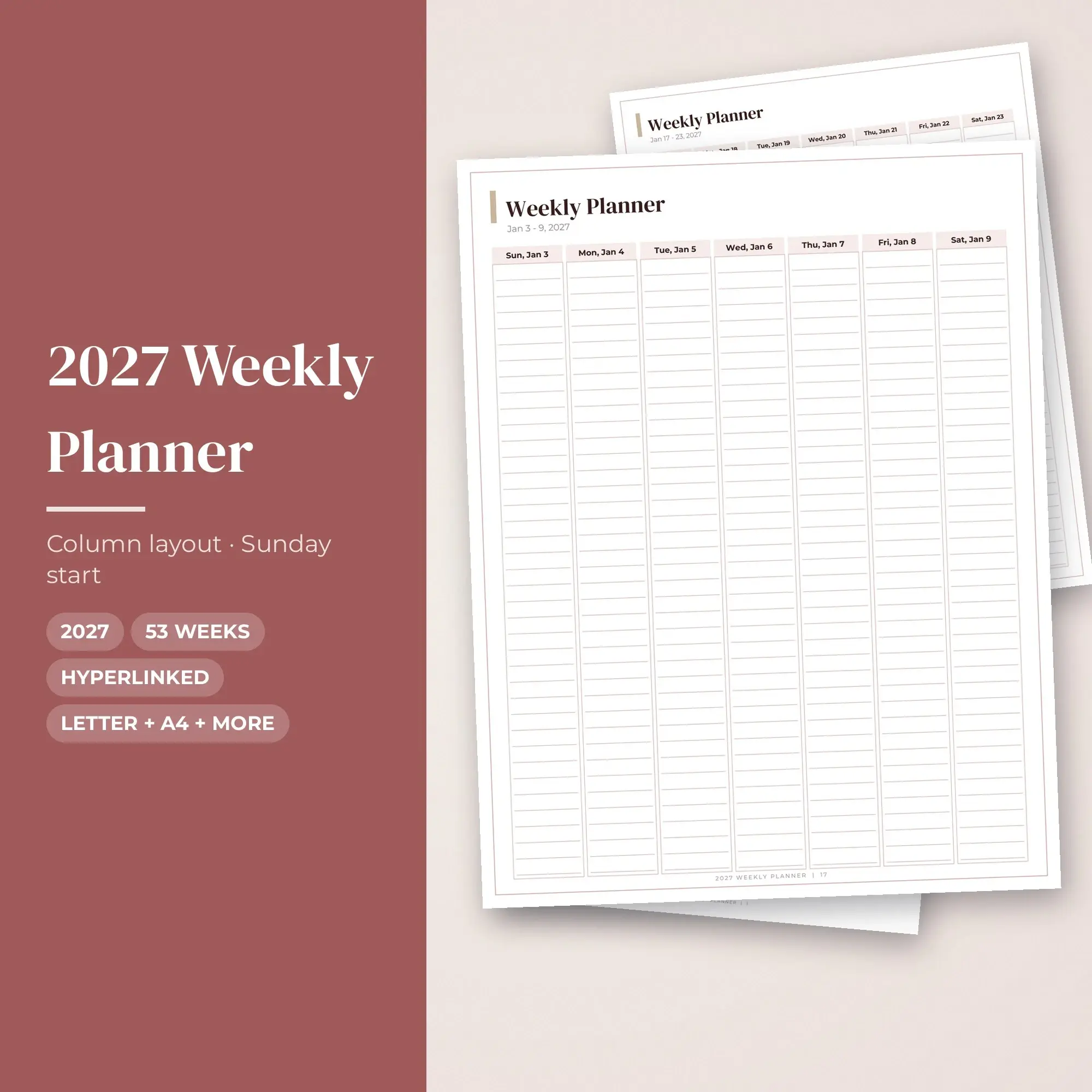 Hyperlinked 2027 Weekly Planner PDF for Tablet + Printable, Elegant, preview 1 of 2