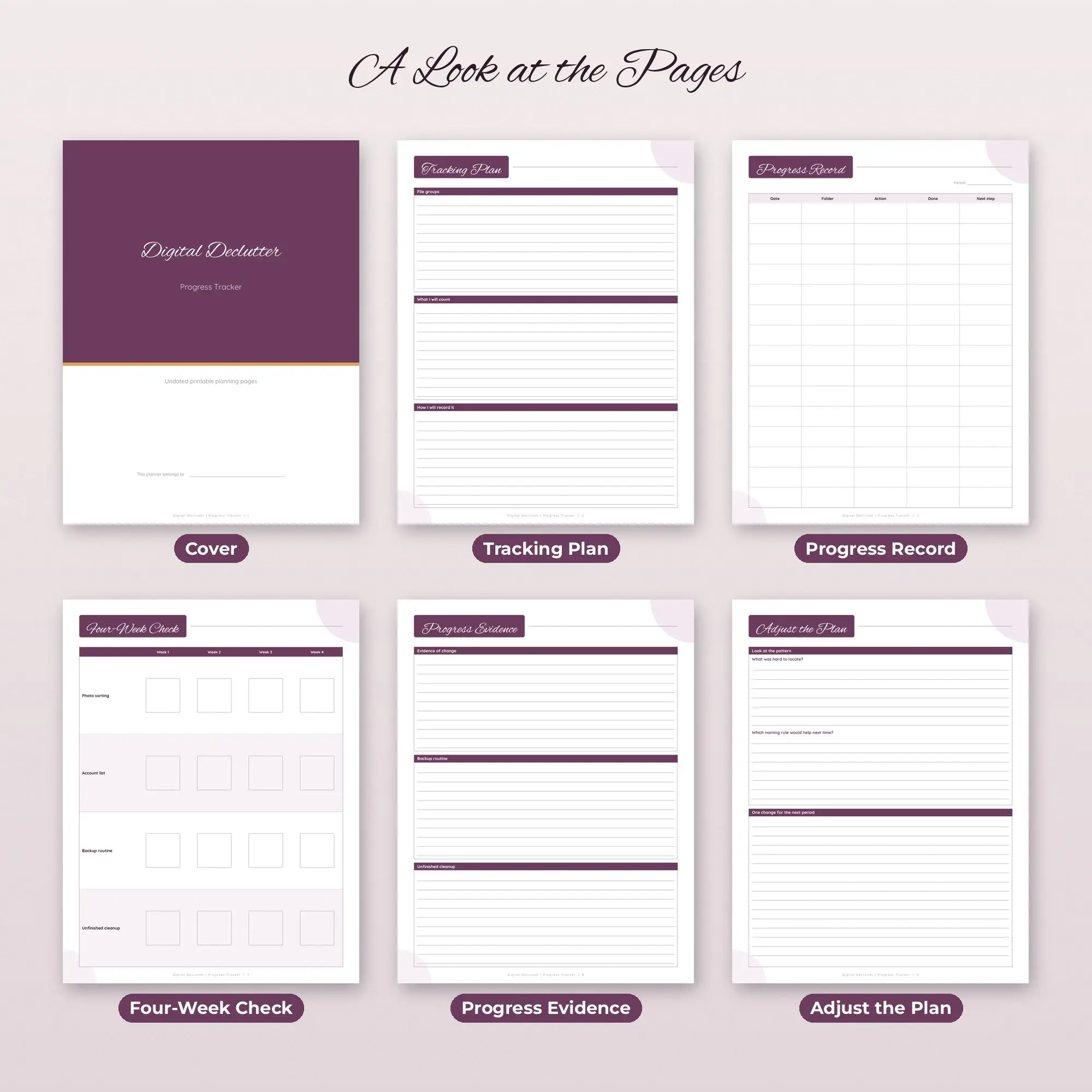 Digital Declutter Progress Tracker Planner PDF - Plum, preview 2 of 2