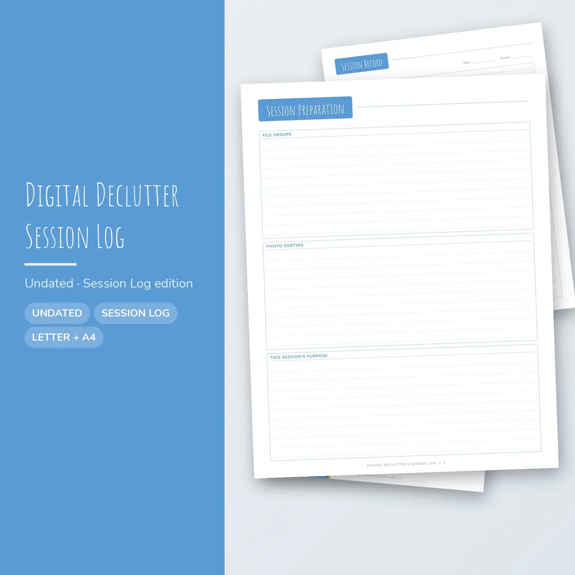 Digital Declutter Session Log Planner PDF - Sky Blue preview