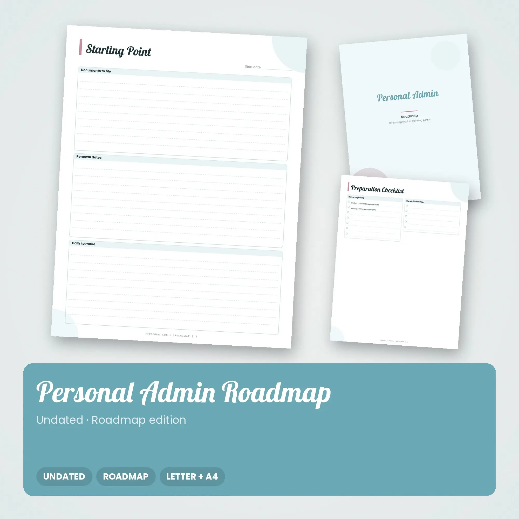 Personal Admin Roadmap Planner PDF - Glacier, preview 1 of 2