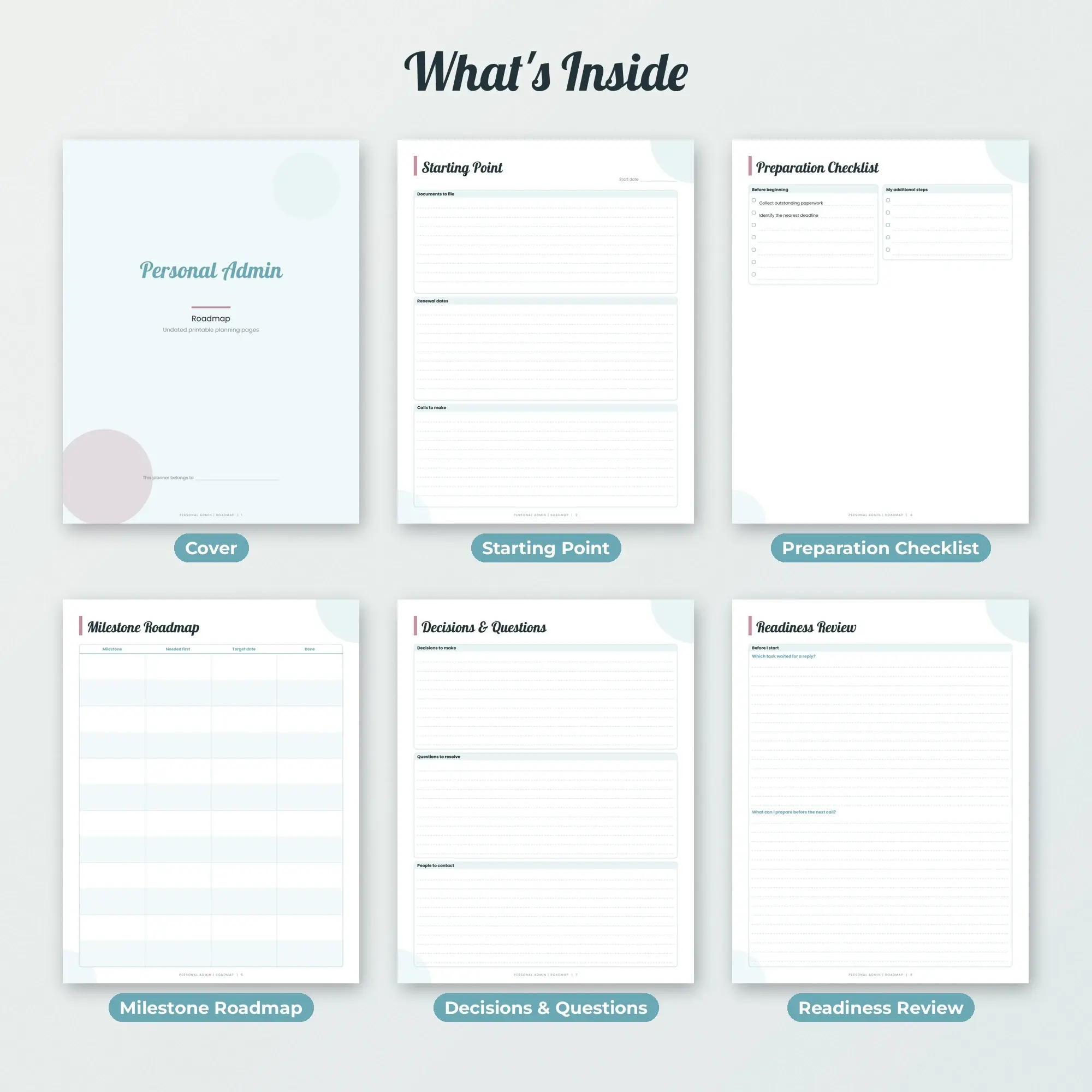 Personal Admin Roadmap Planner PDF - Glacier, preview 2 of 2