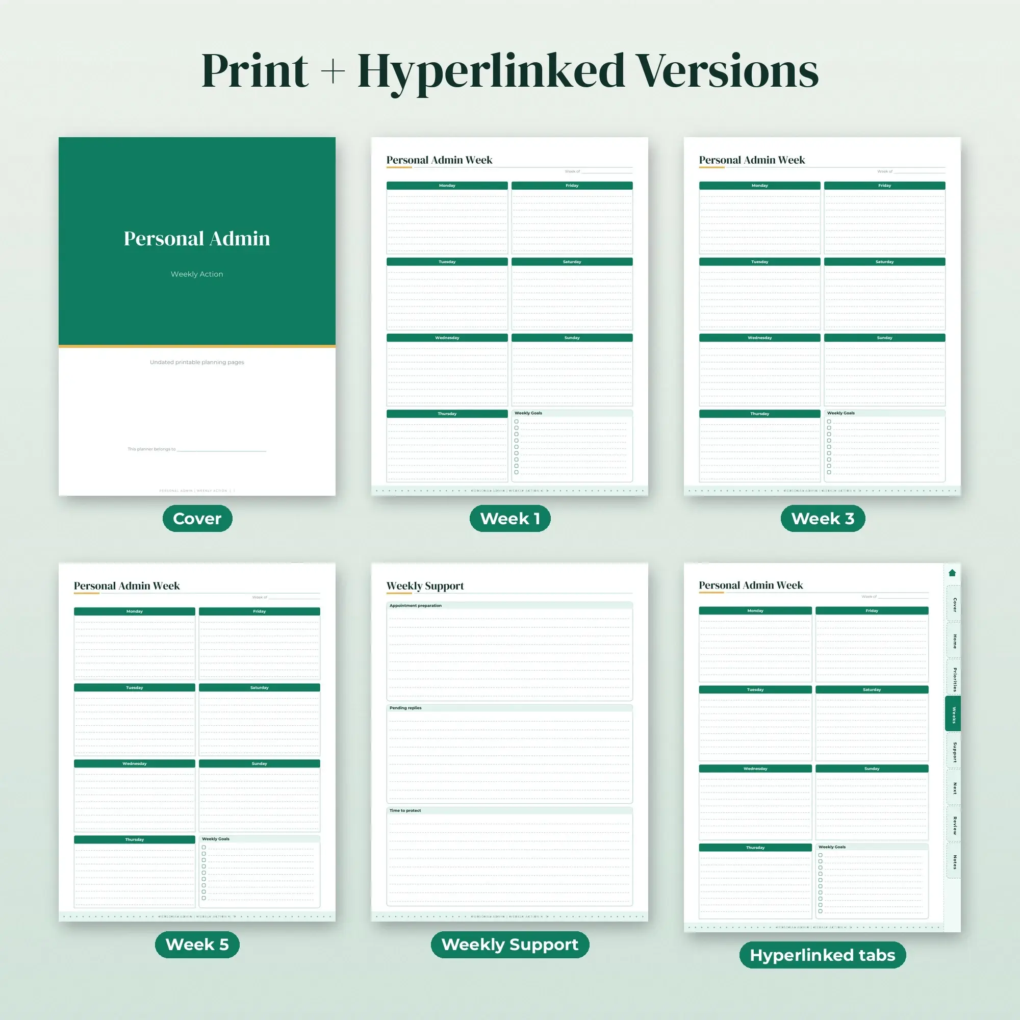 Personal Admin Weekly Action Planner PDF - Emerald, preview 2 of 2