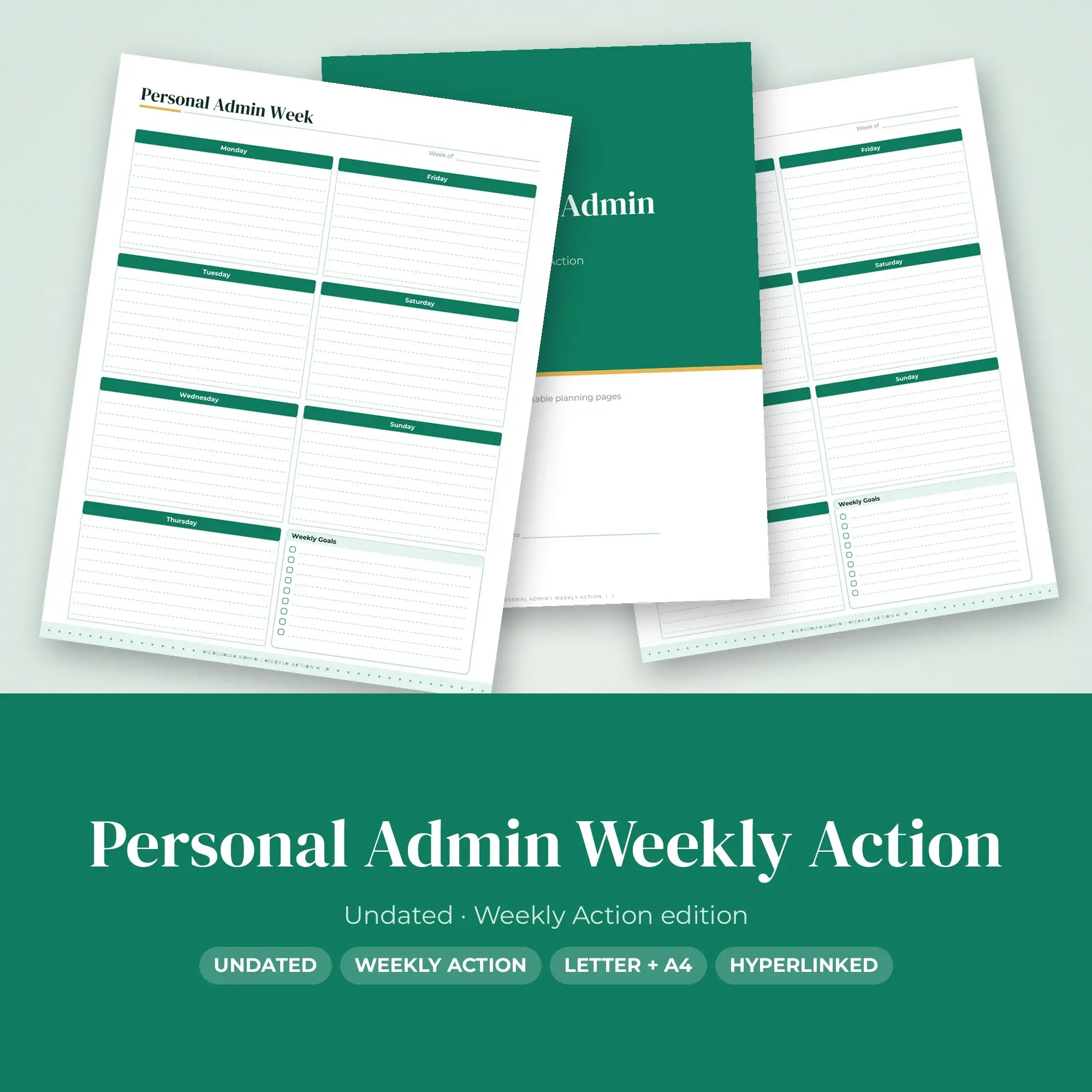 Personal Admin Weekly Action Planner PDF - Emerald preview