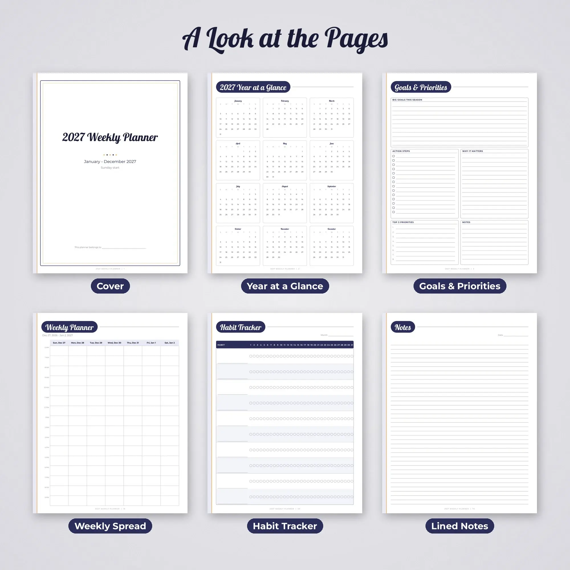 2027 Weekly Planner Printable - Hourly Grid Layout, Sunday Start, preview 2 of 2