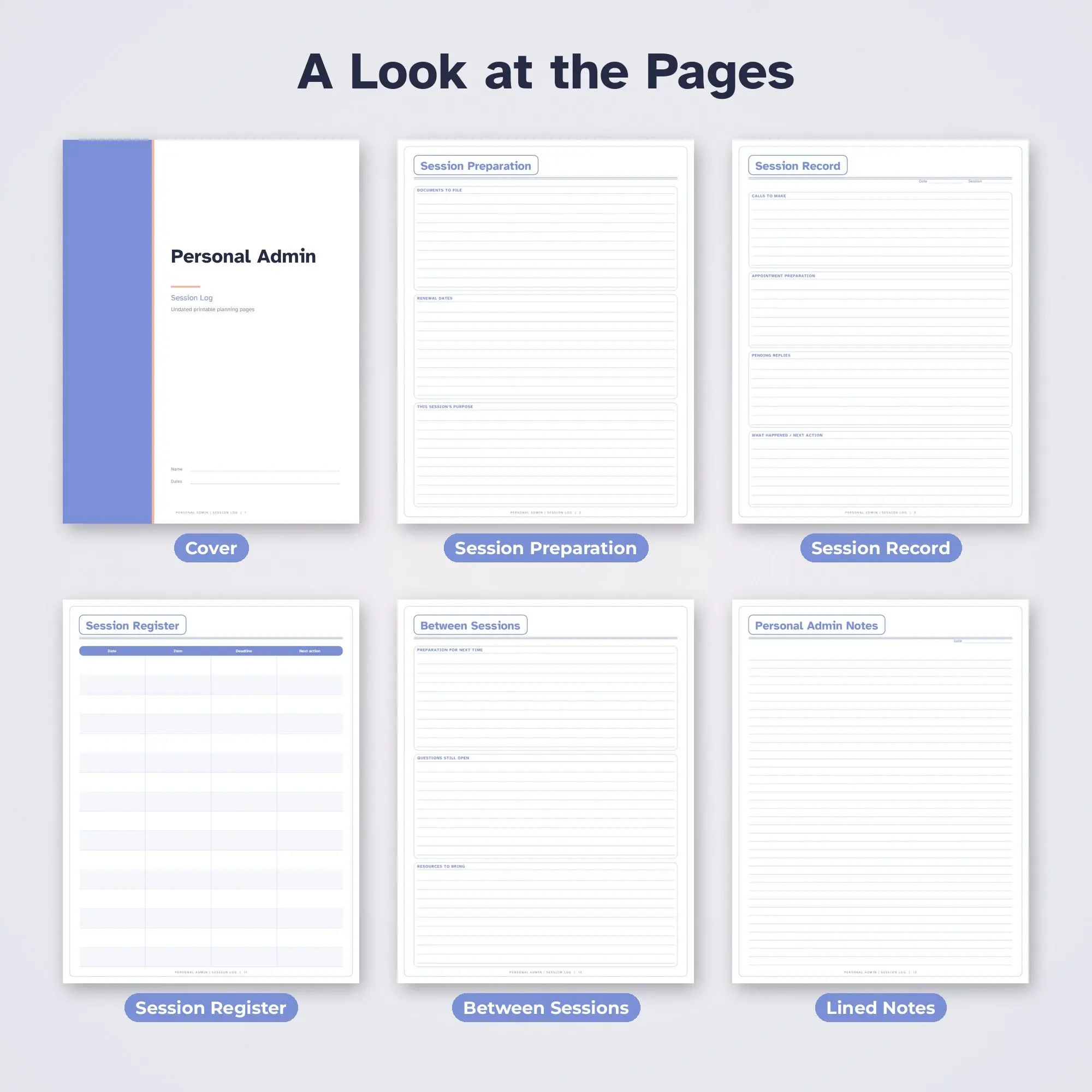 Personal Admin Session Log Planner PDF - Periwinkle, preview 2 of 2