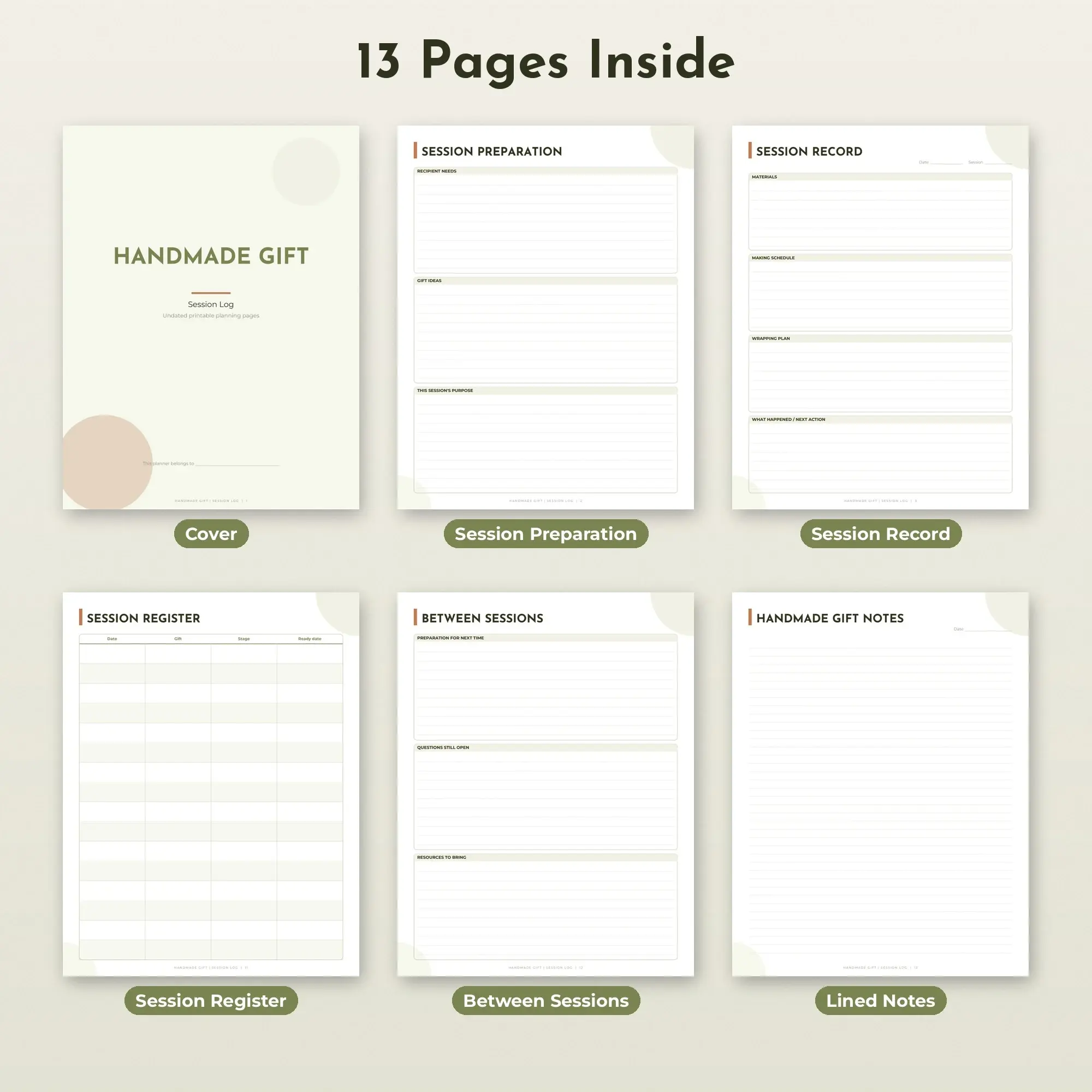 Handmade Gift Session Log Planner PDF - Olive, preview 2 of 2