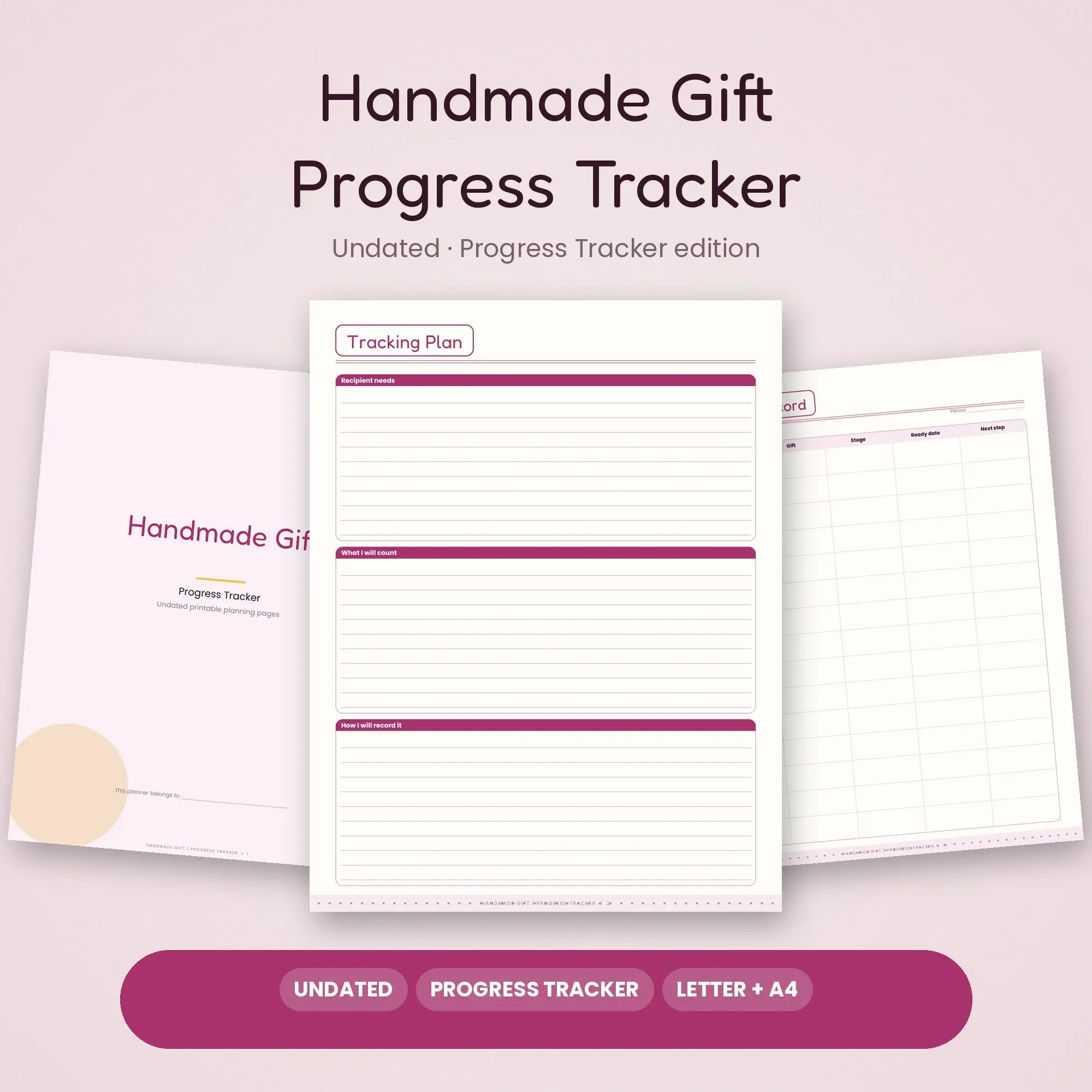 Handmade Gift Progress Tracker Planner PDF - Berry preview