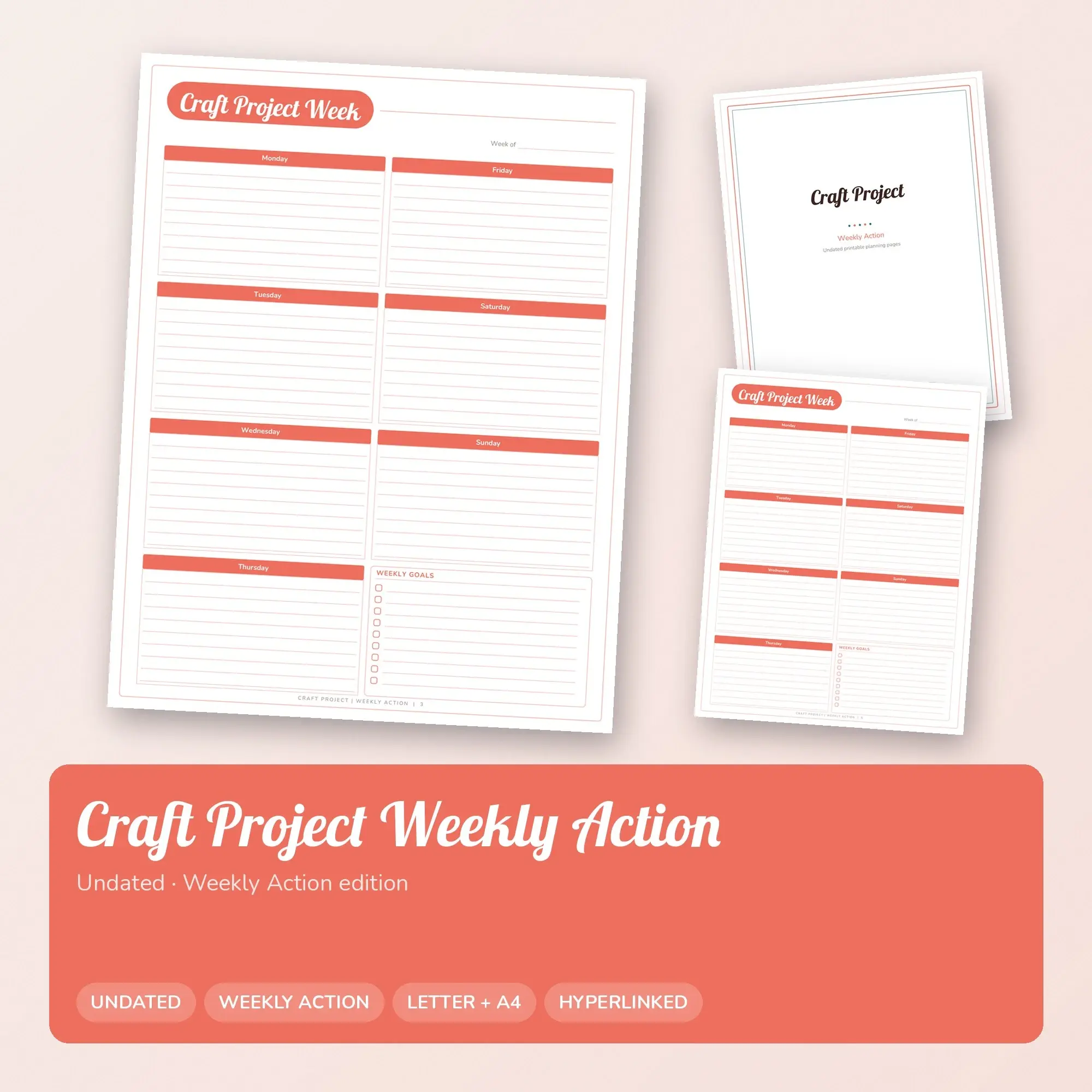 Craft Project Weekly Action Planner PDF - Coral preview
