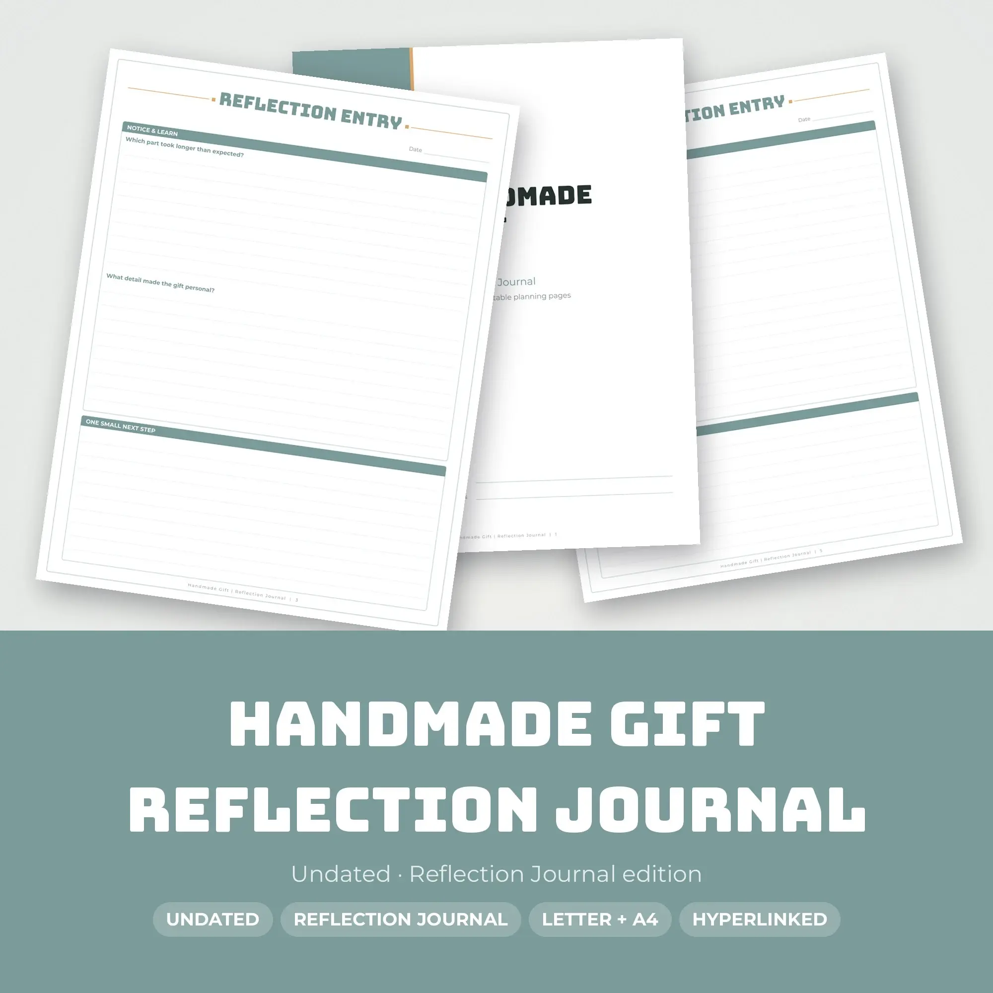 Handmade Gift Reflection Journal Planner PDF - Seafoam preview