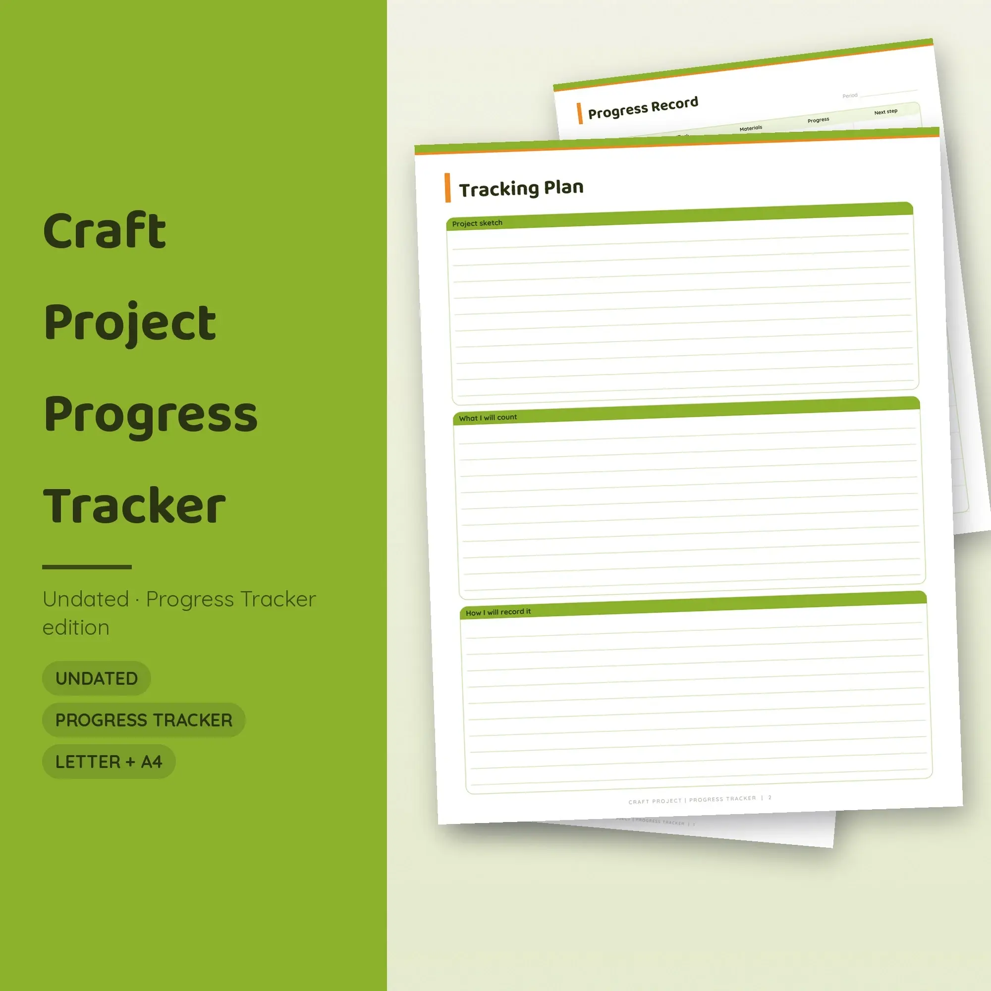 Craft Project Progress Tracker Planner PDF - Lime preview