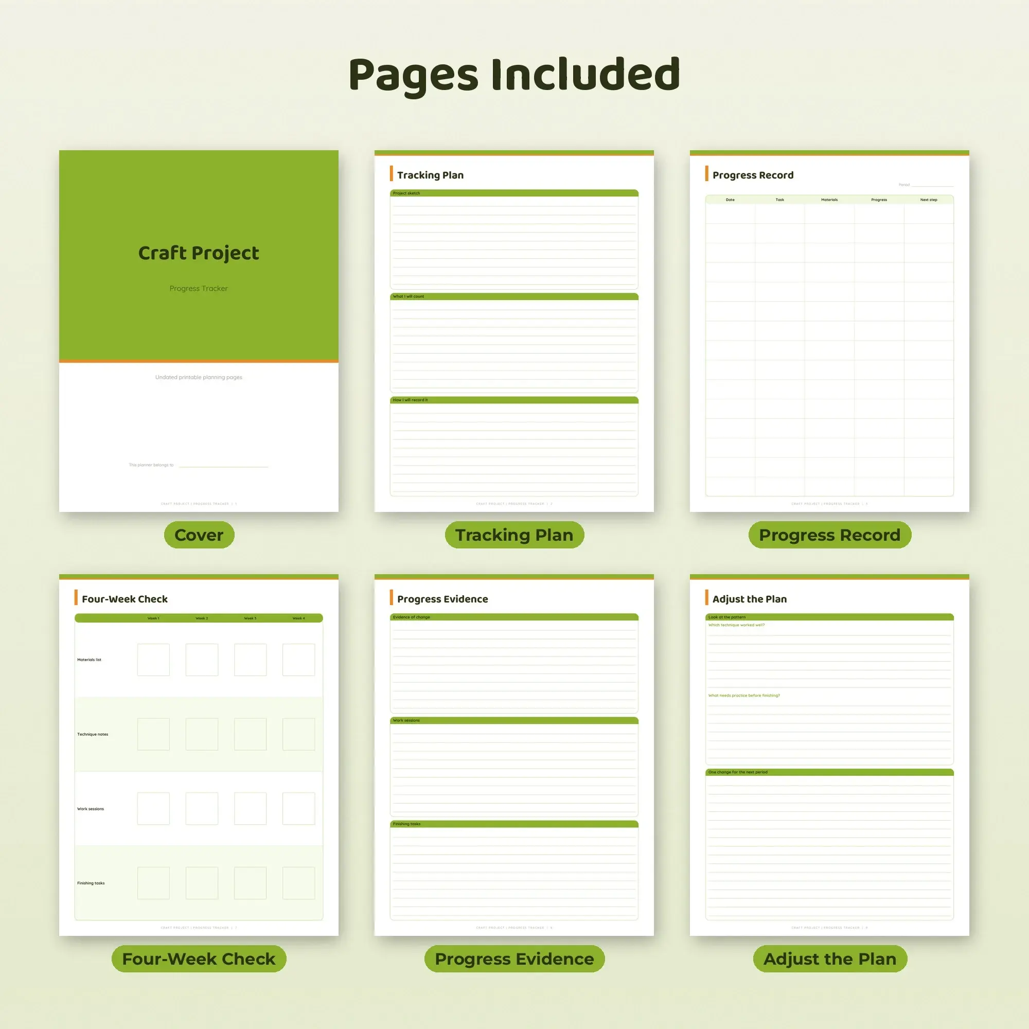 Craft Project Progress Tracker Planner PDF - Lime, preview 2 of 2