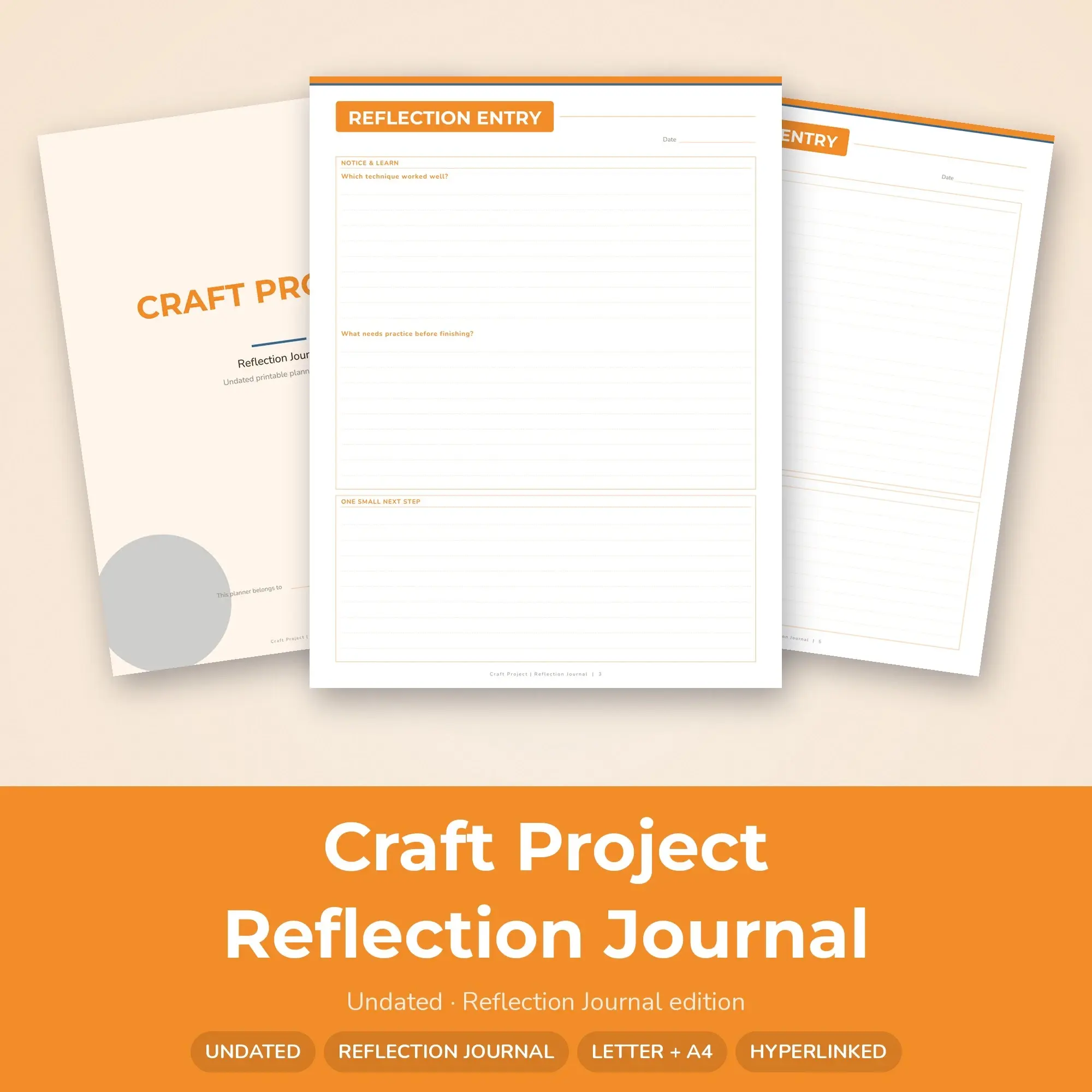 Craft Project Reflection Journal Planner PDF - Tangerine preview