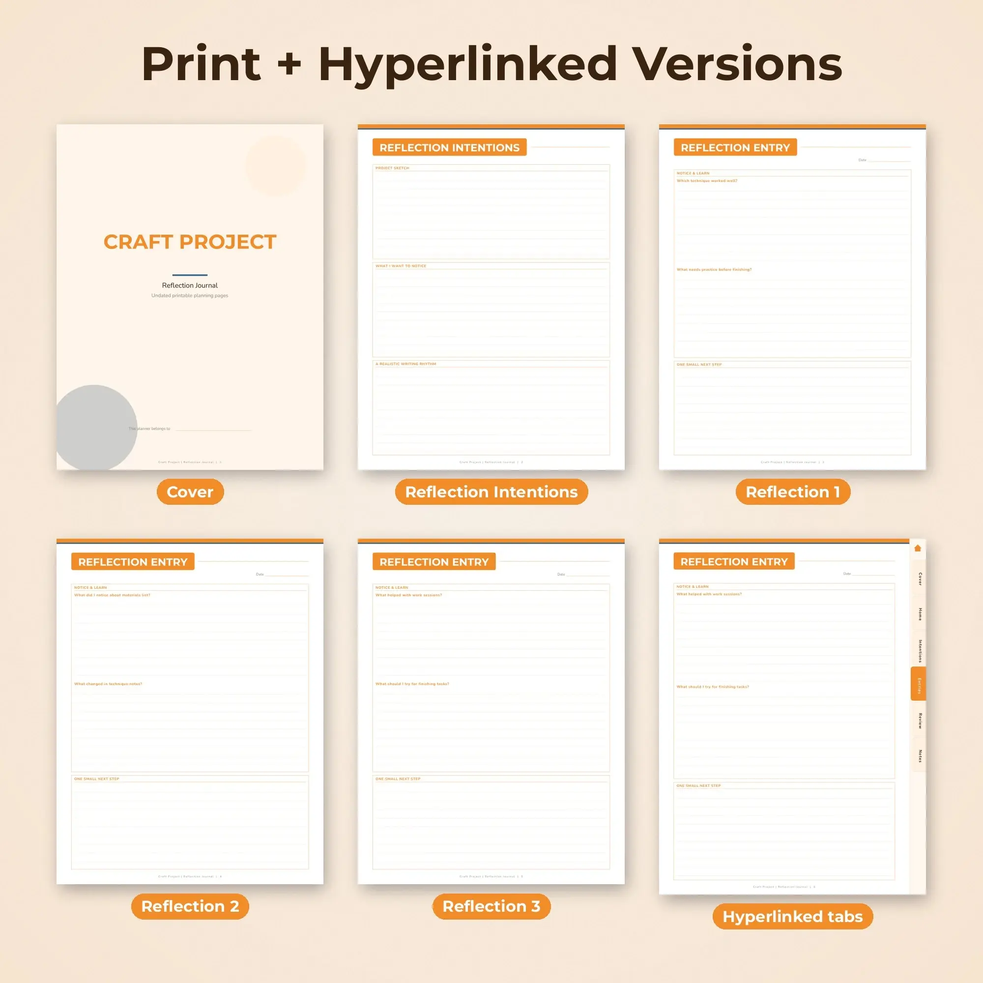 Craft Project Reflection Journal Planner PDF - Tangerine, preview 2 of 2