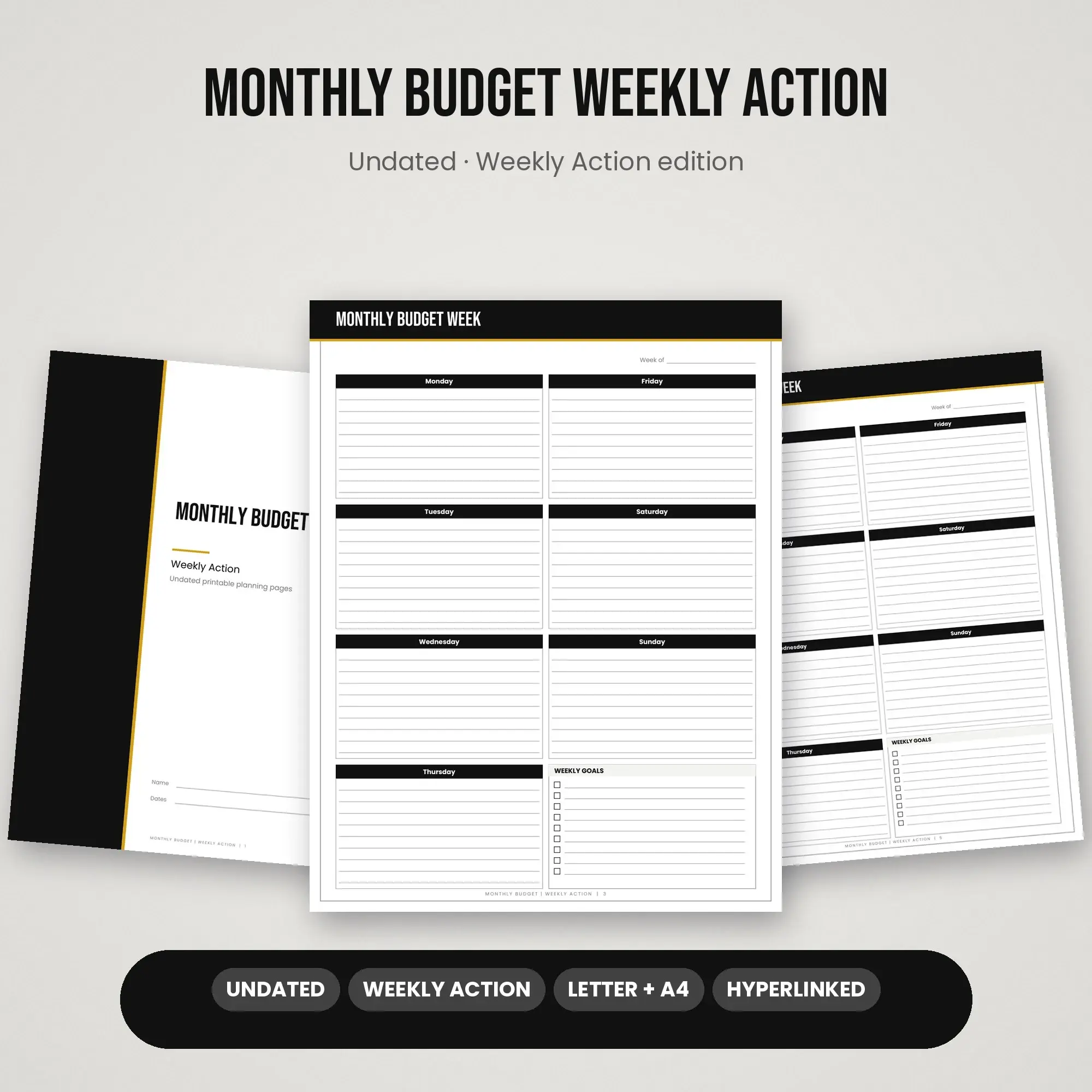 Monthly Budget Weekly Action Planner PDF - Ink Black preview