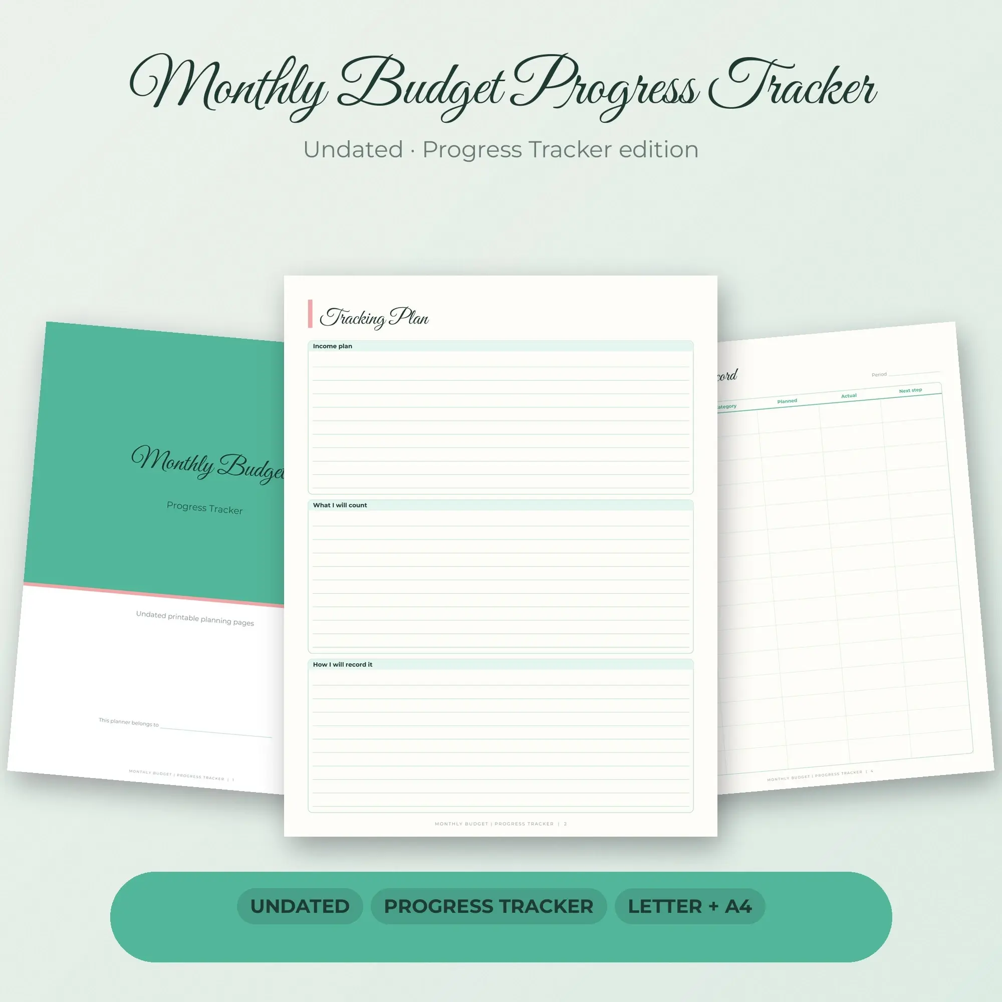 Monthly Budget Progress Tracker Planner PDF - Mint preview