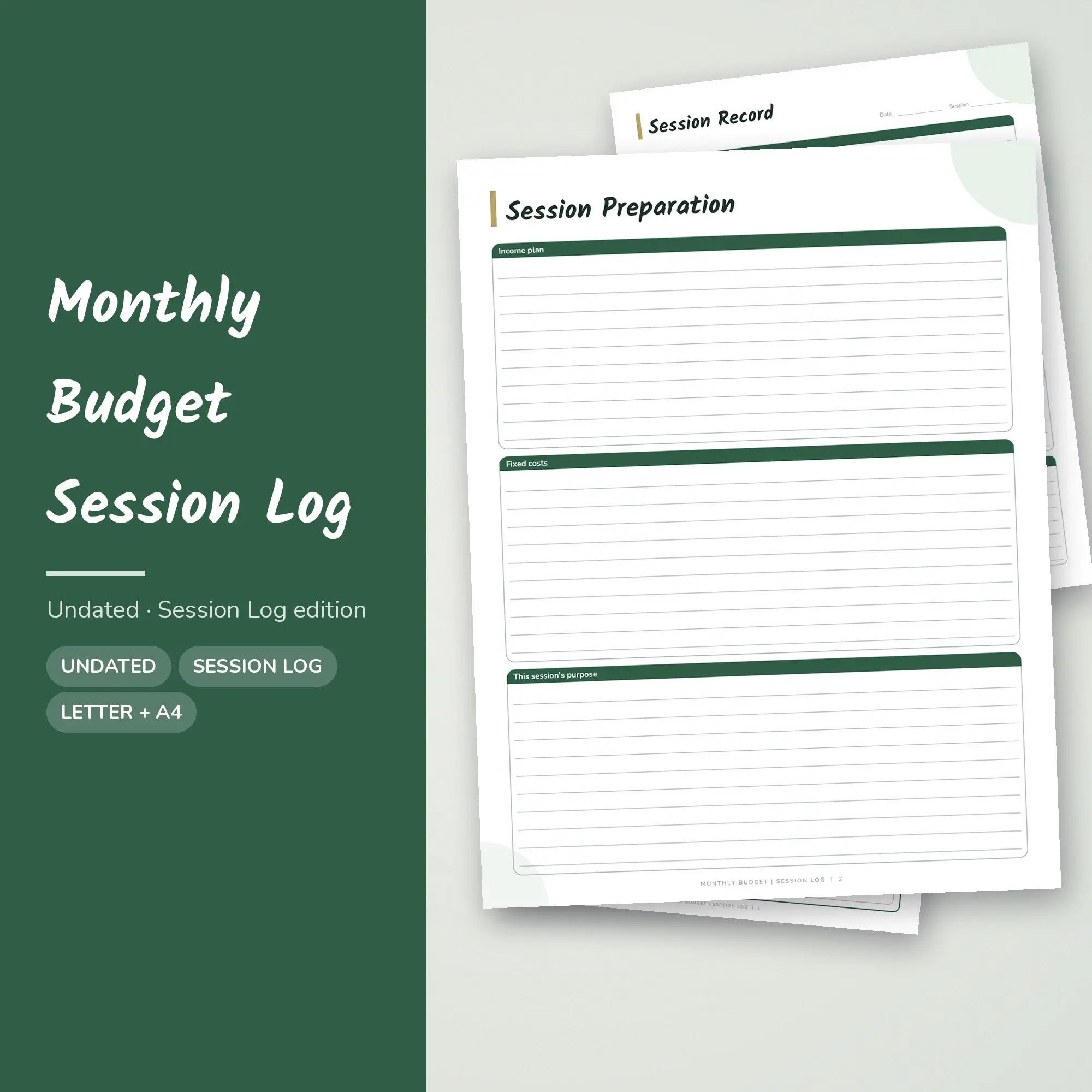 Monthly Budget Session Log Planner PDF - Forest preview