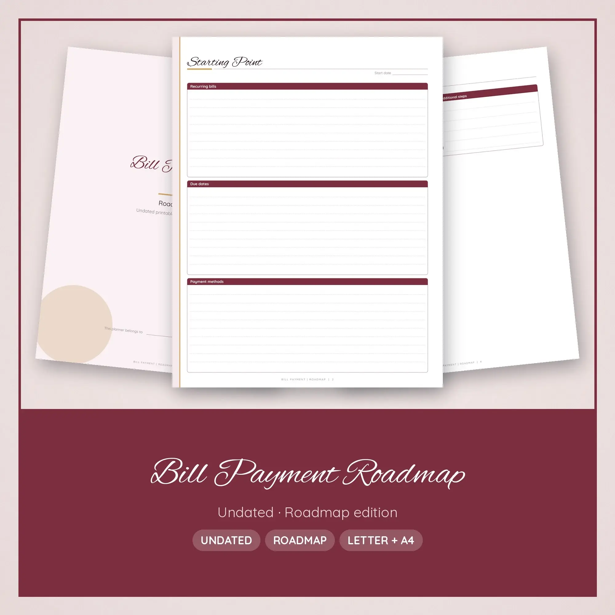 Bill Payment Roadmap Planner PDF - Burgundy preview