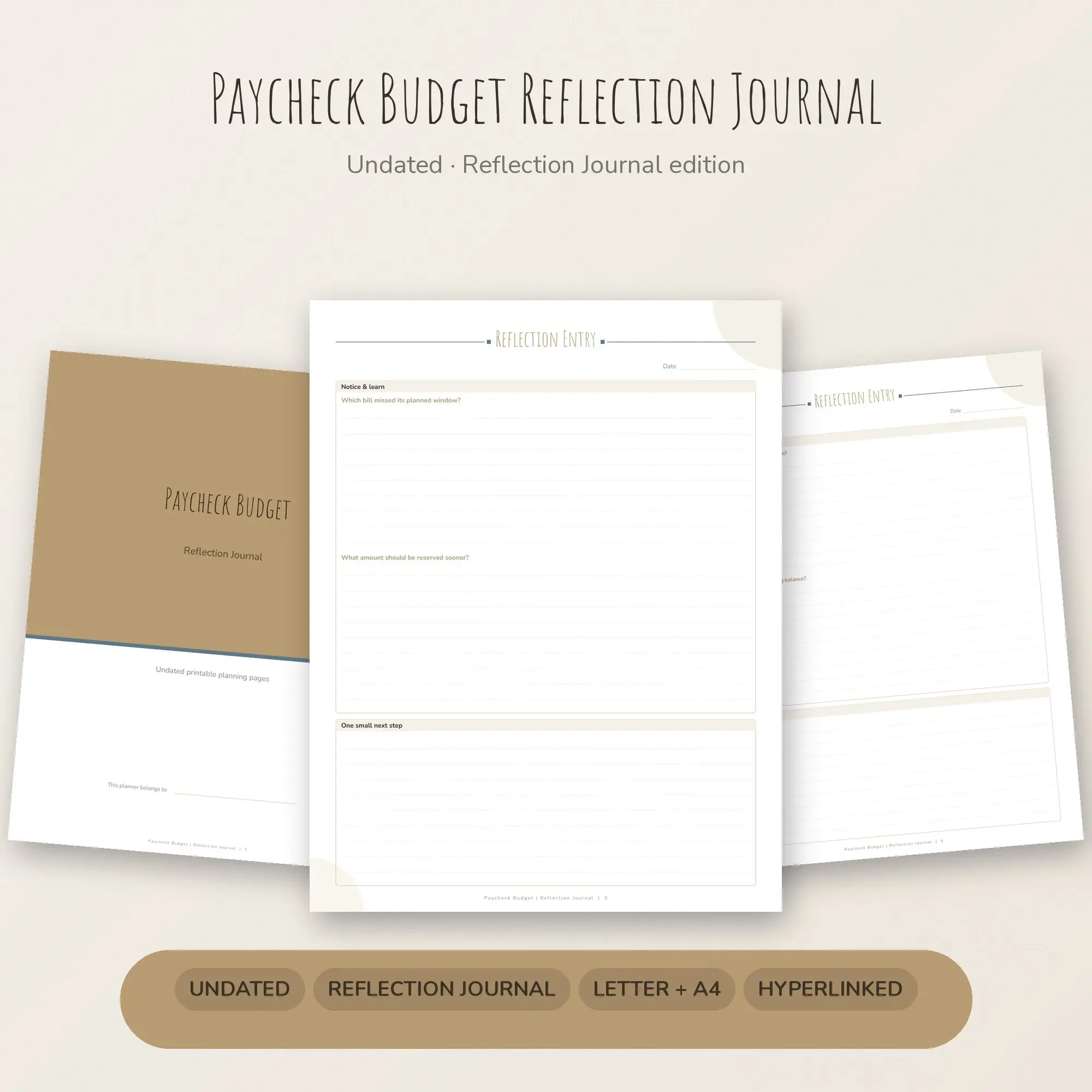 Paycheck Budget Reflection Journal Planner PDF - Sand preview
