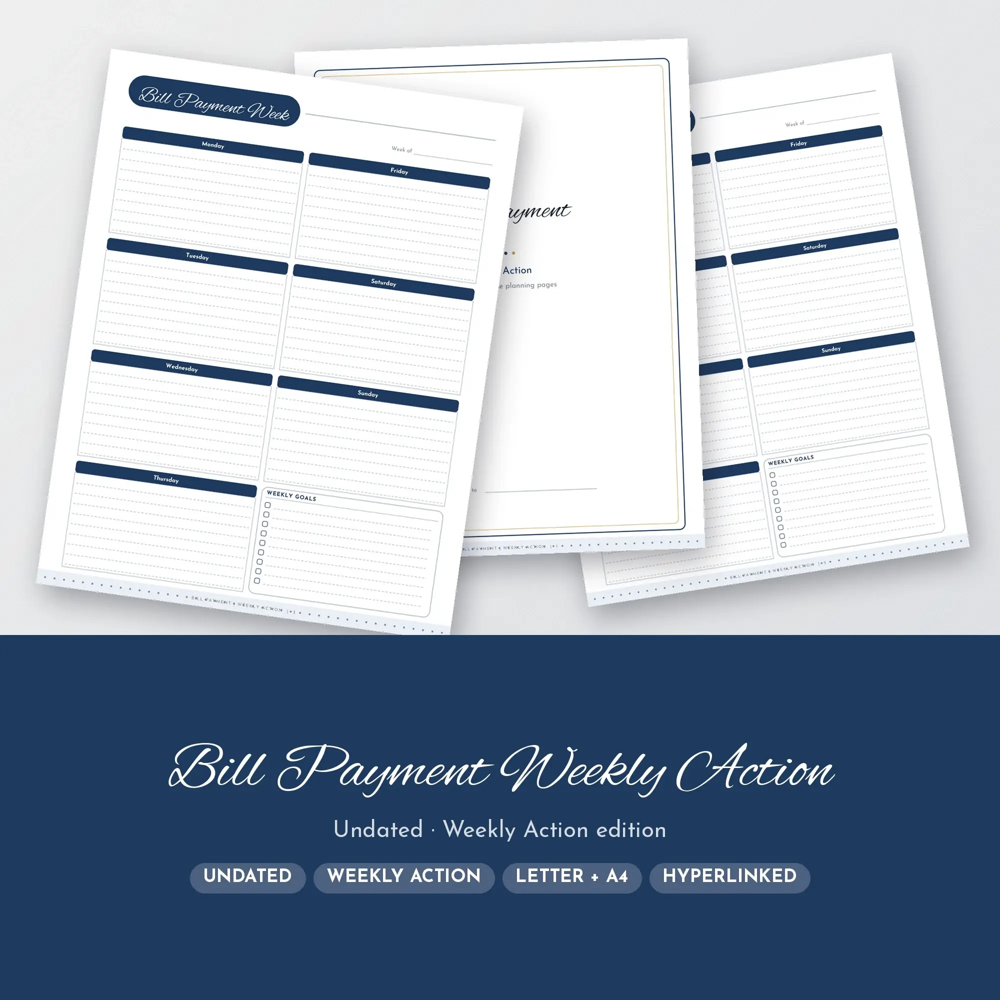 Bill Payment Weekly Action Planner PDF - Navy preview