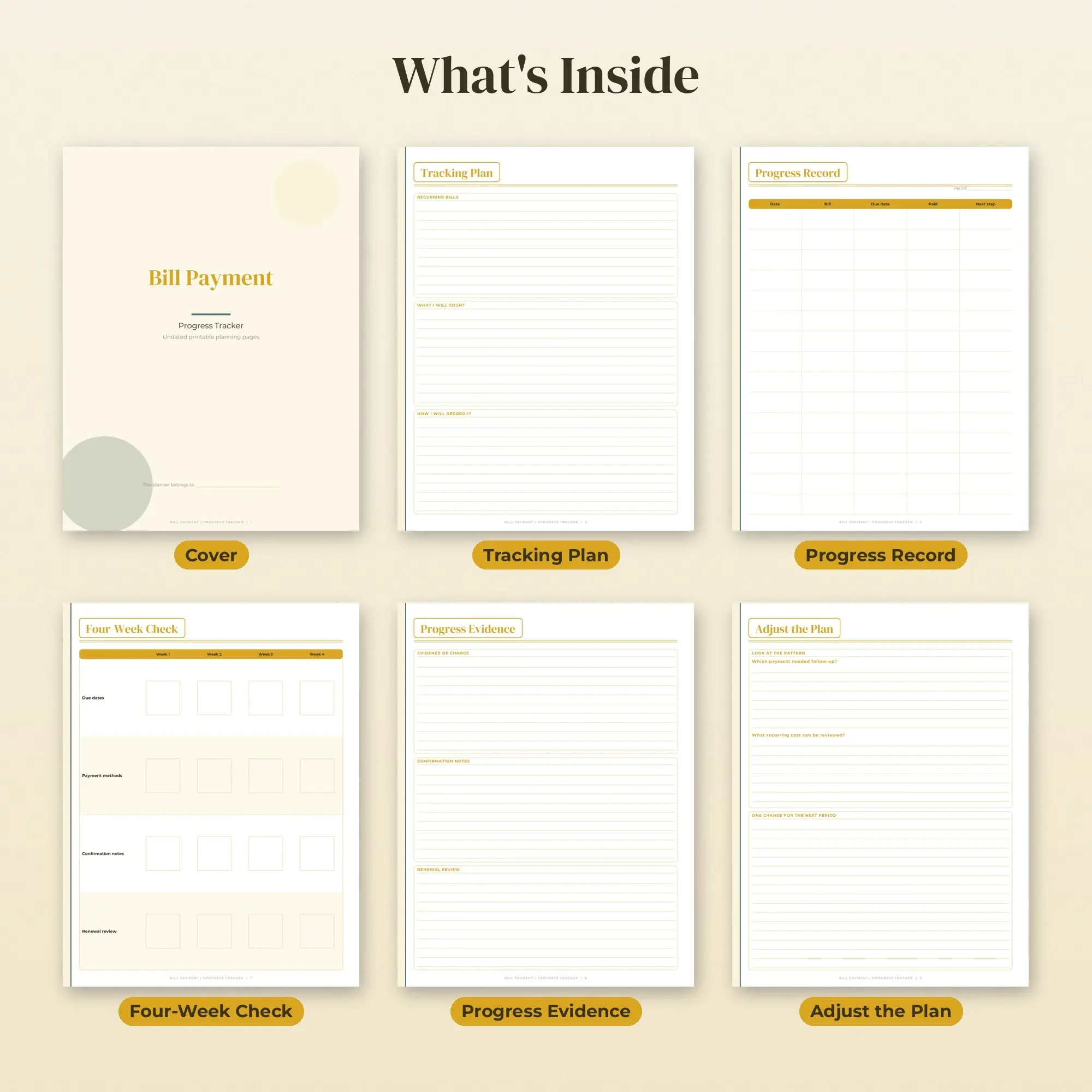 Bill Payment Progress Tracker Planner PDF - Mustard, preview 2 of 2