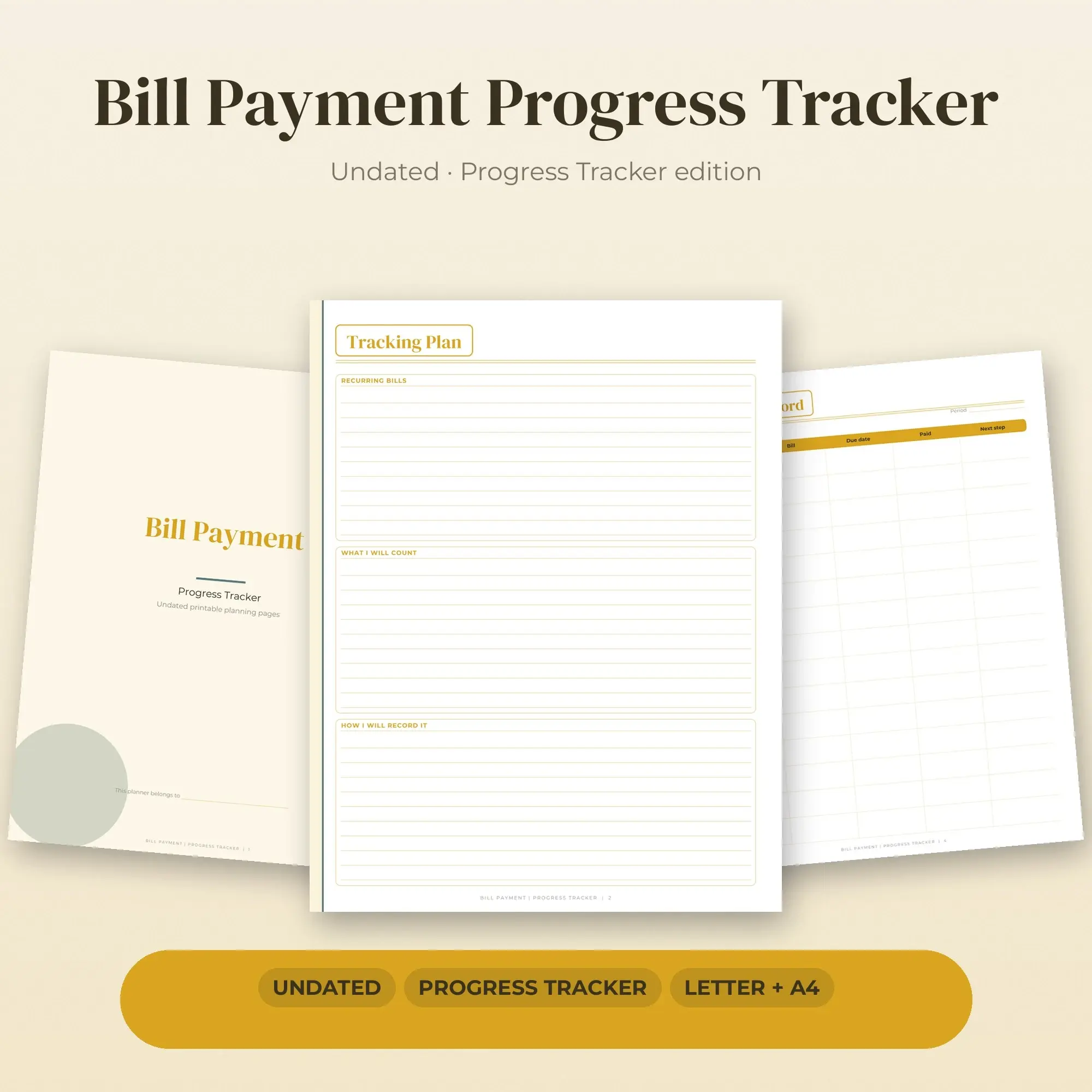 Bill Payment Progress Tracker Planner PDF - Mustard preview