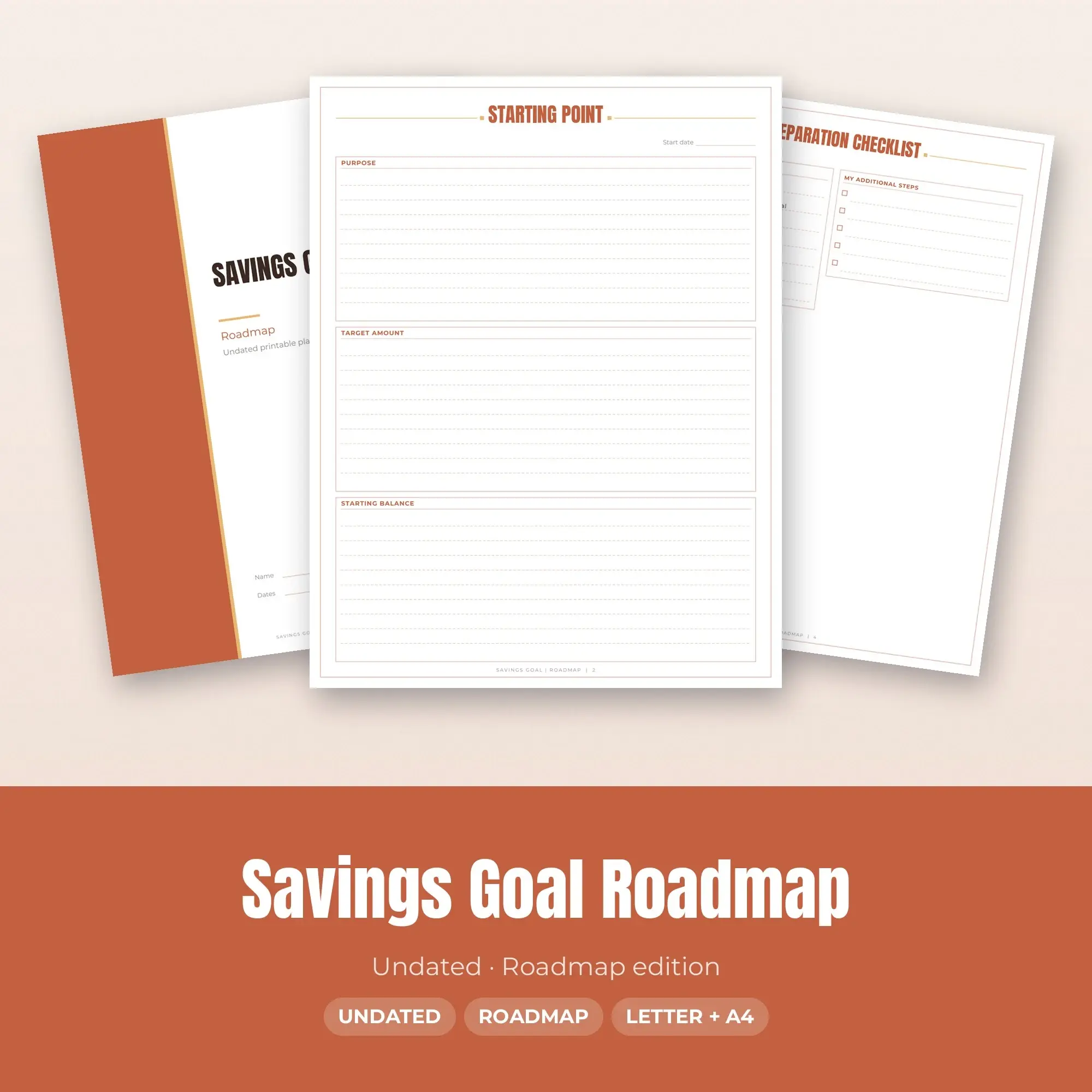 Savings Goal Roadmap Planner PDF - Terracotta preview