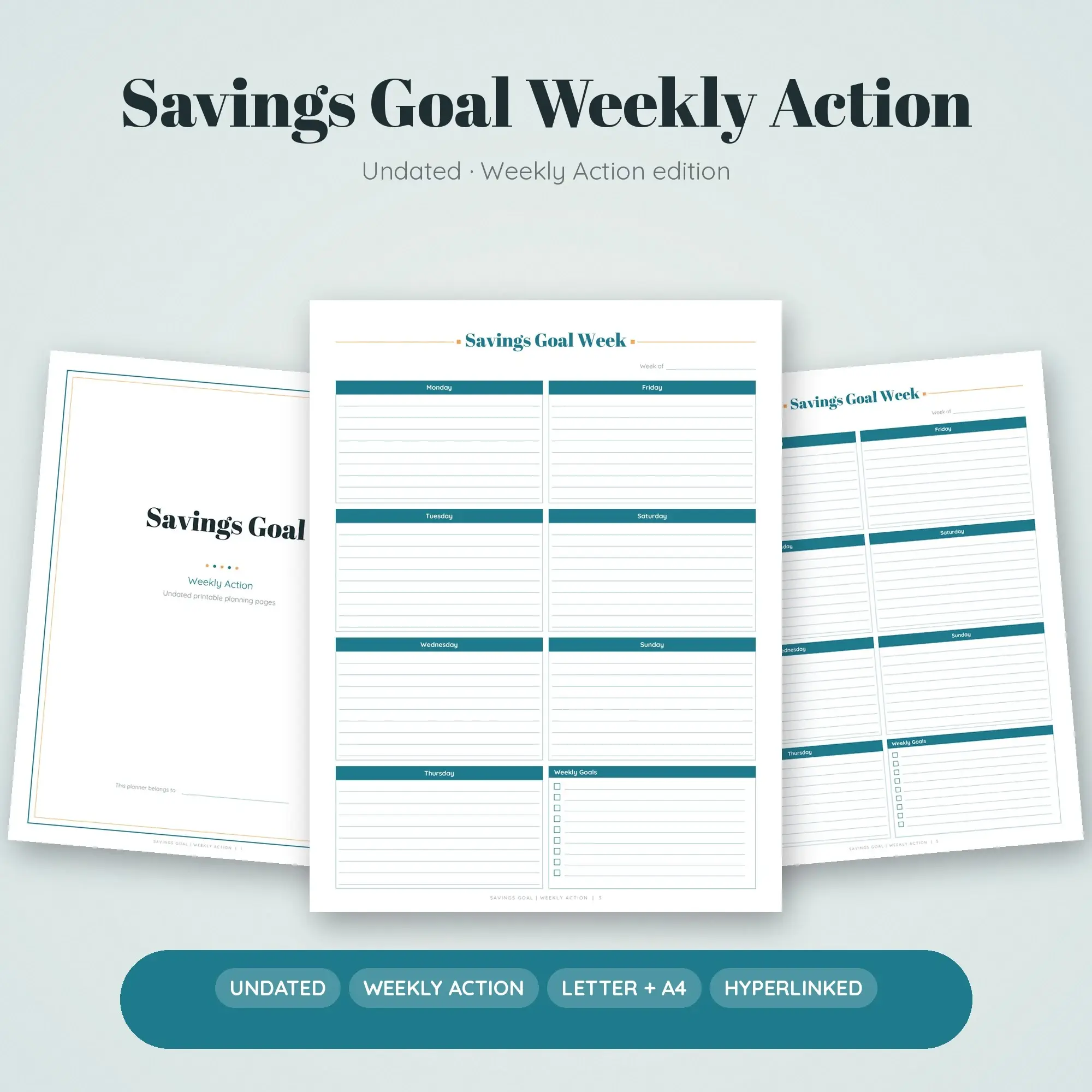 Savings Goal Weekly Action Planner PDF - Ocean Teal preview