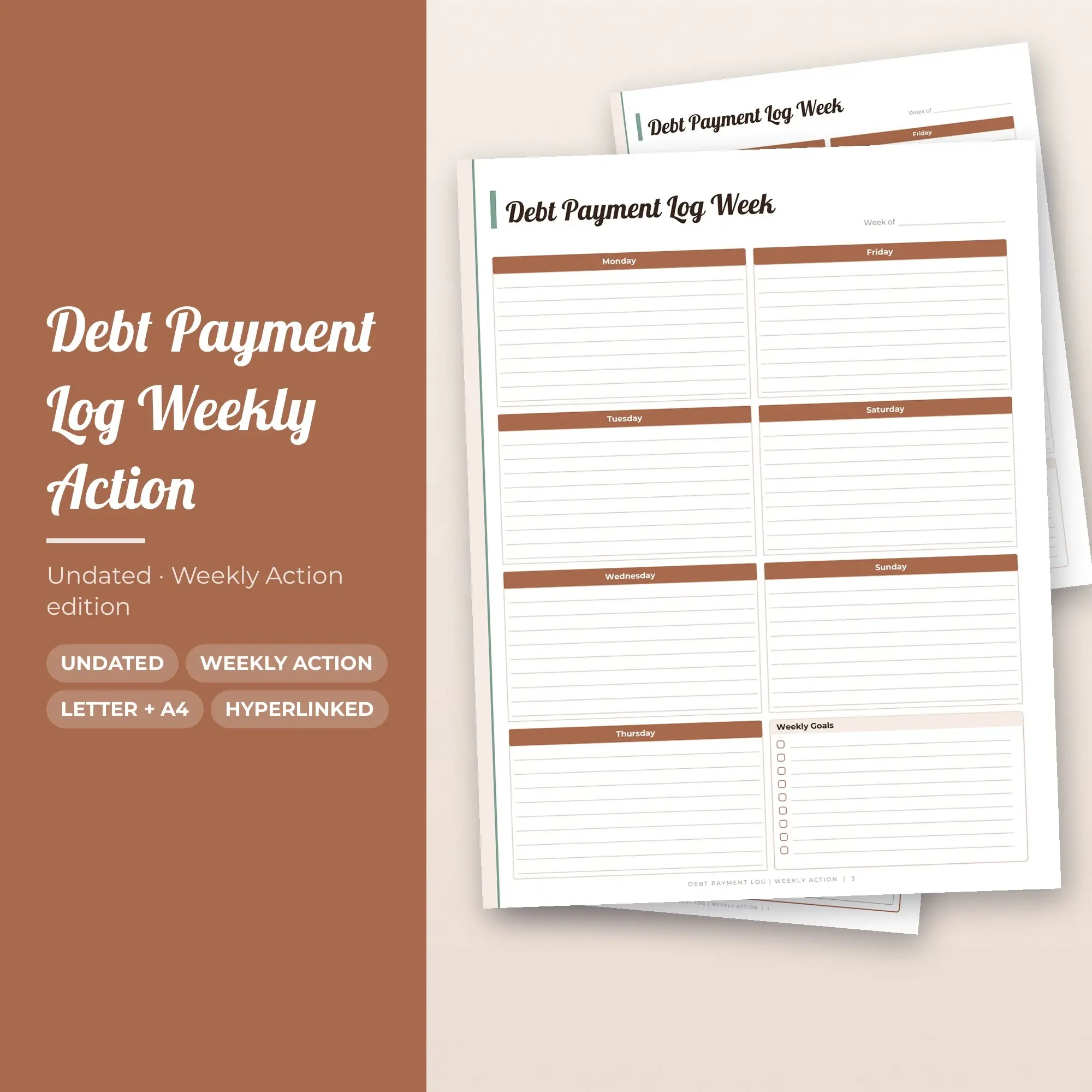 Debt Payment Log Weekly Action Planner PDF - Clay preview