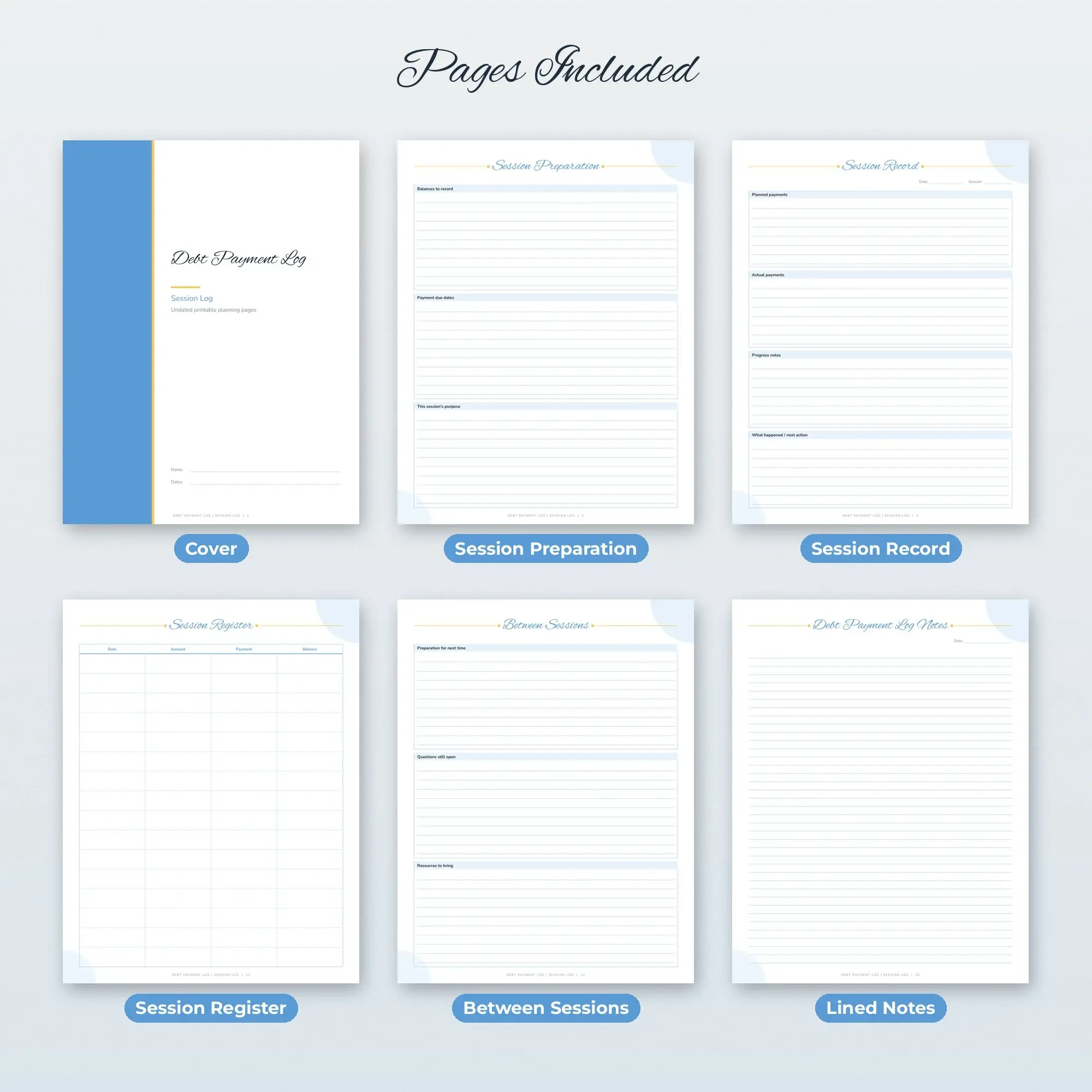Debt Payment Log Session Log Planner PDF - Sky Blue, preview 2 of 2