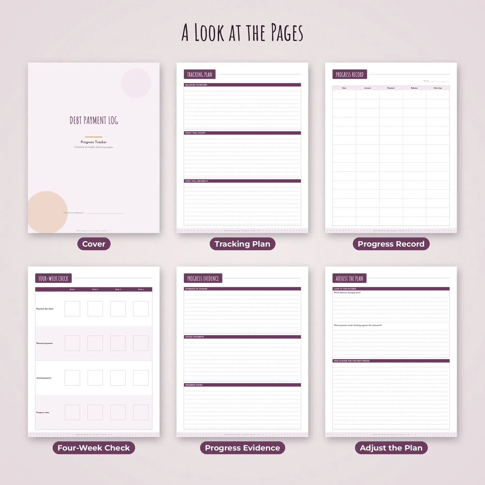 Debt Payment Log Progress Tracker Planner PDF - Plum, preview 2 of 2