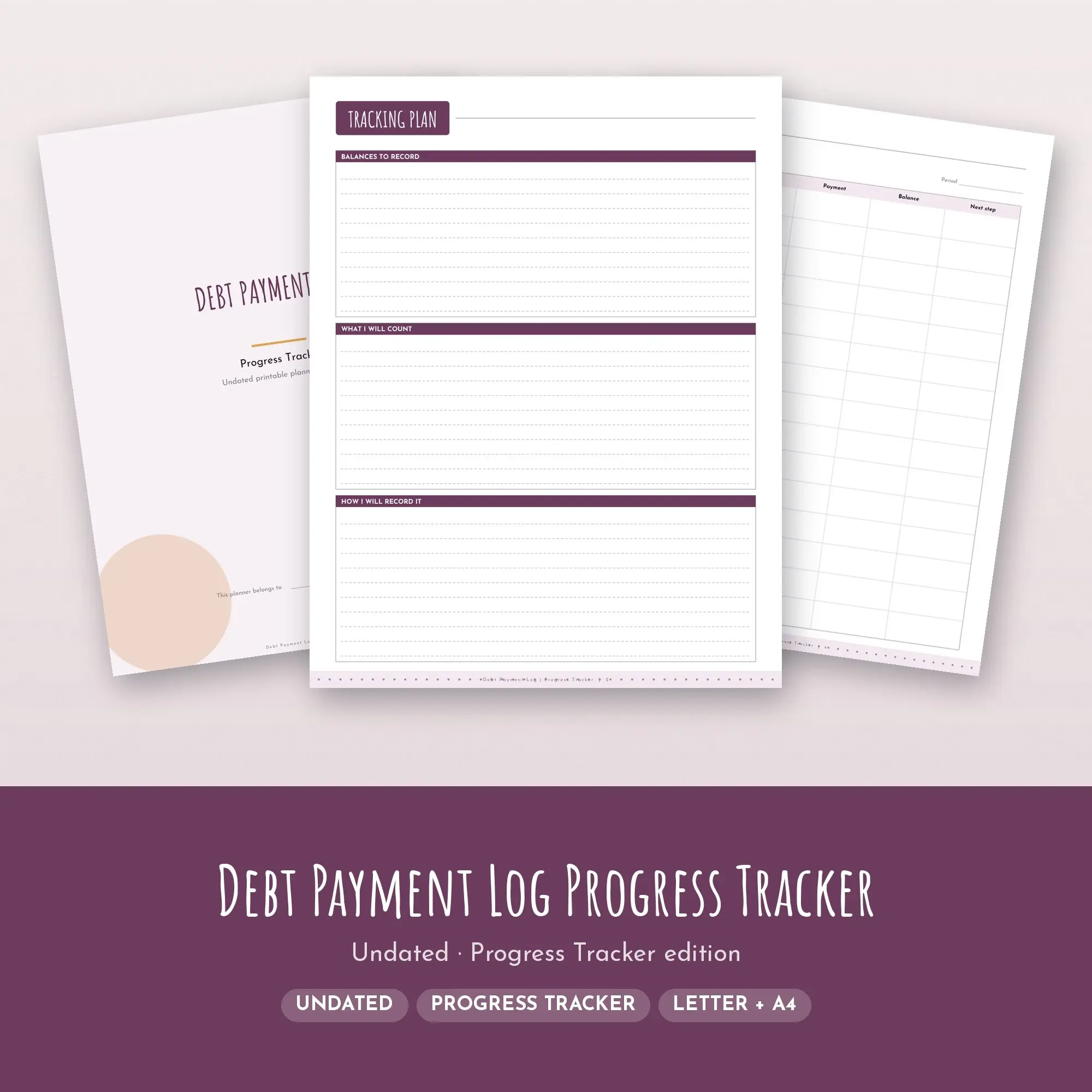 Debt Payment Log Progress Tracker Planner PDF - Plum preview