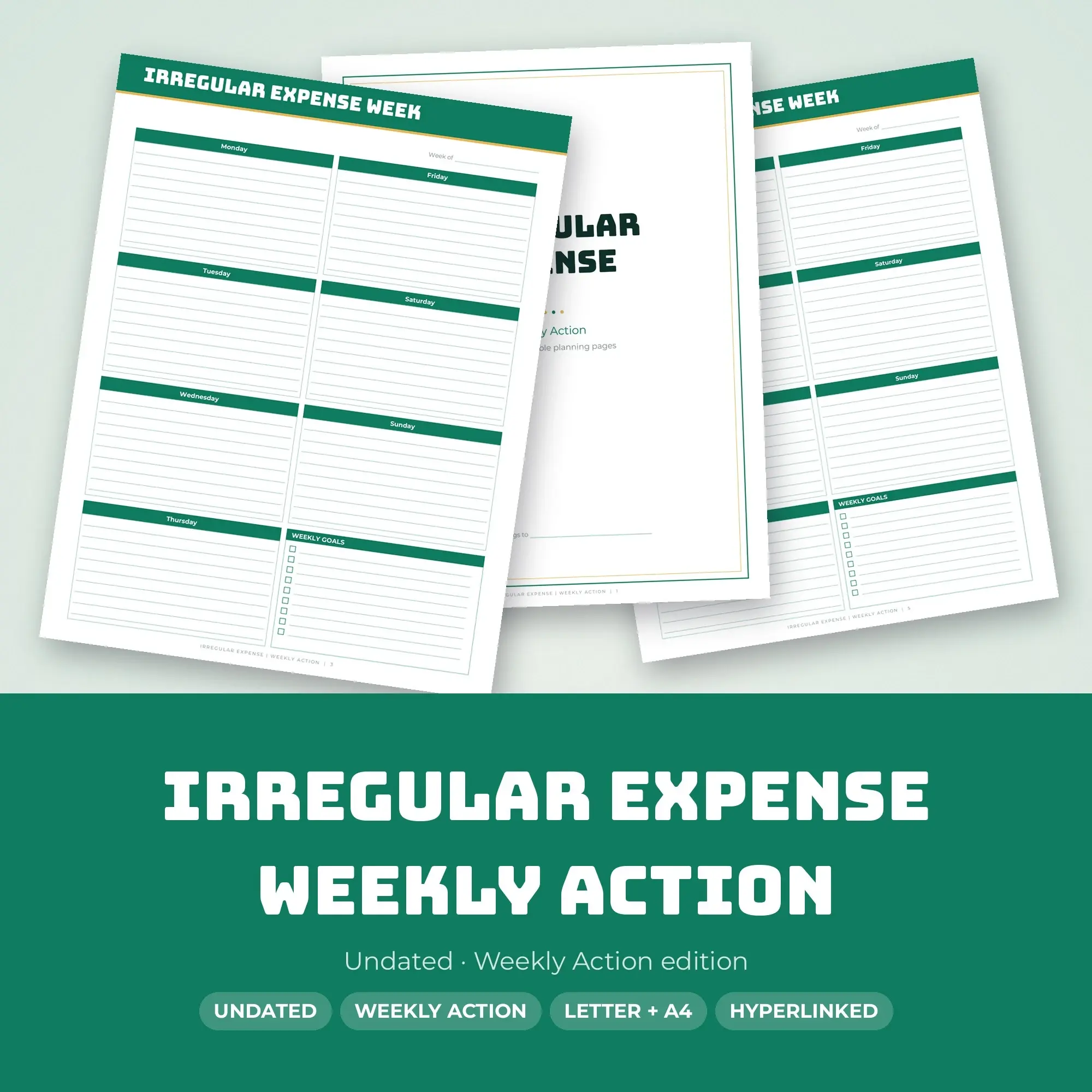 Irregular Expense Weekly Action Planner PDF - Emerald preview