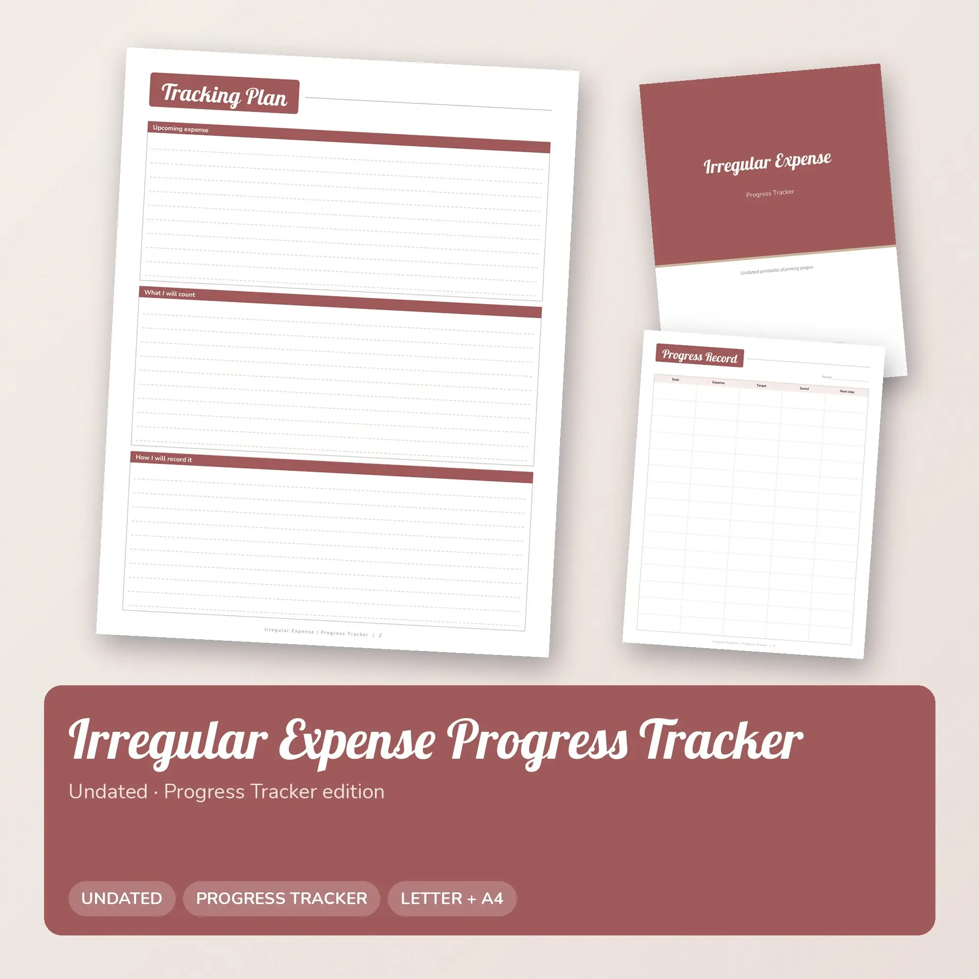 Irregular Expense Progress Tracker Planner PDF - Rosewood preview