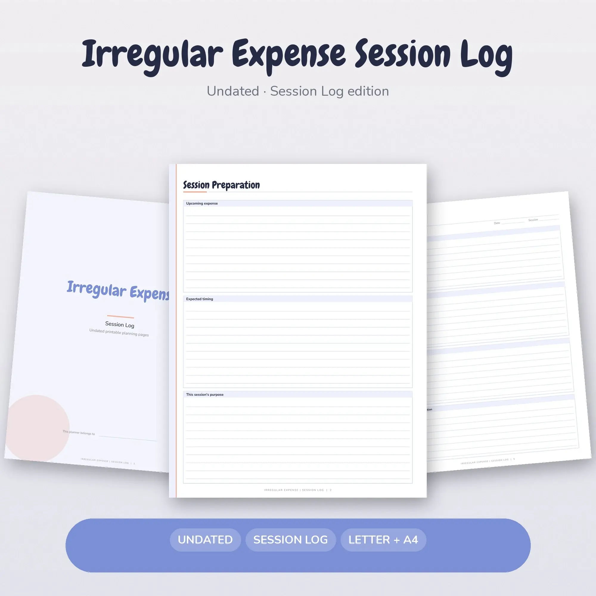 Irregular Expense Session Log Planner PDF - Periwinkle preview
