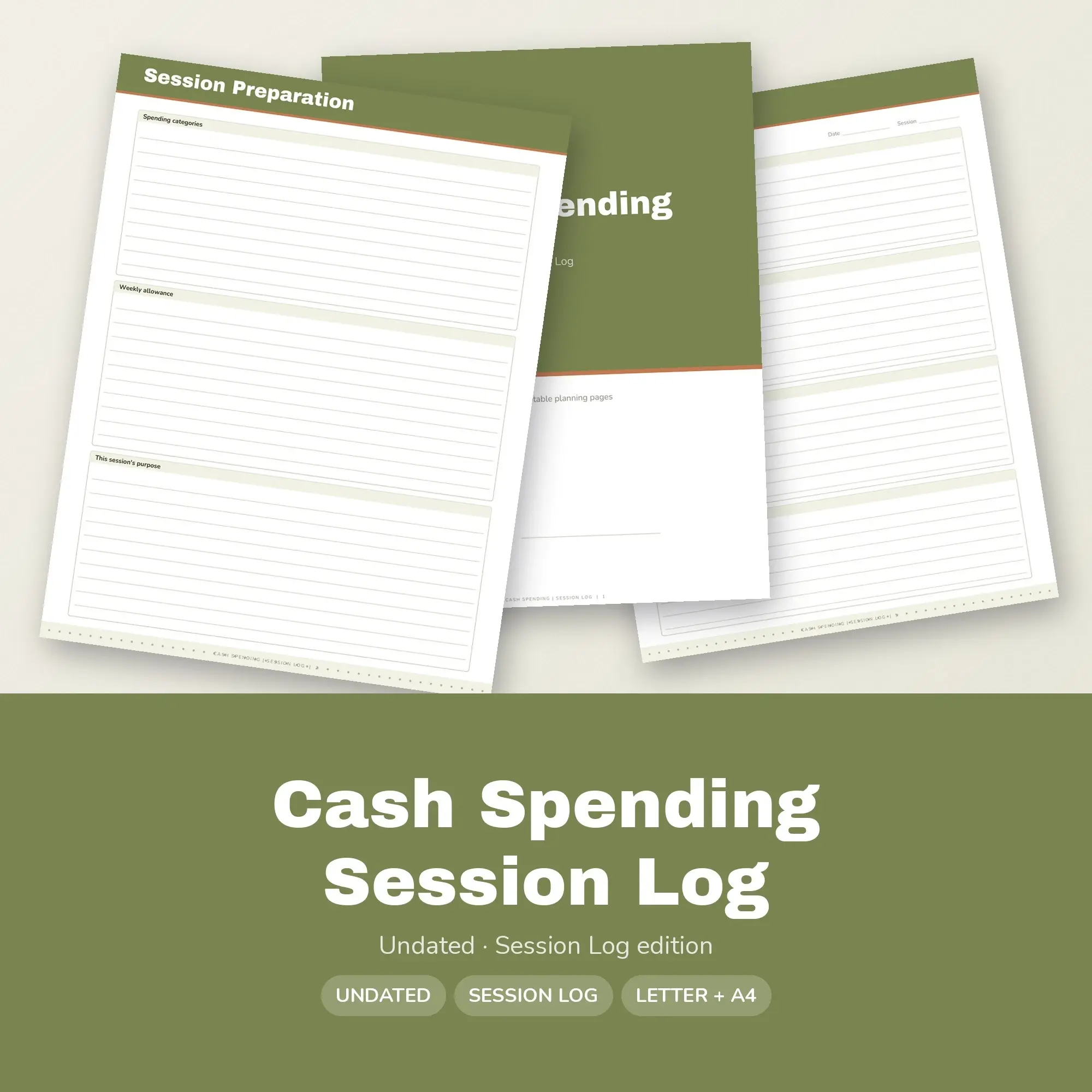Cash Spending Session Log Planner PDF - Olive preview