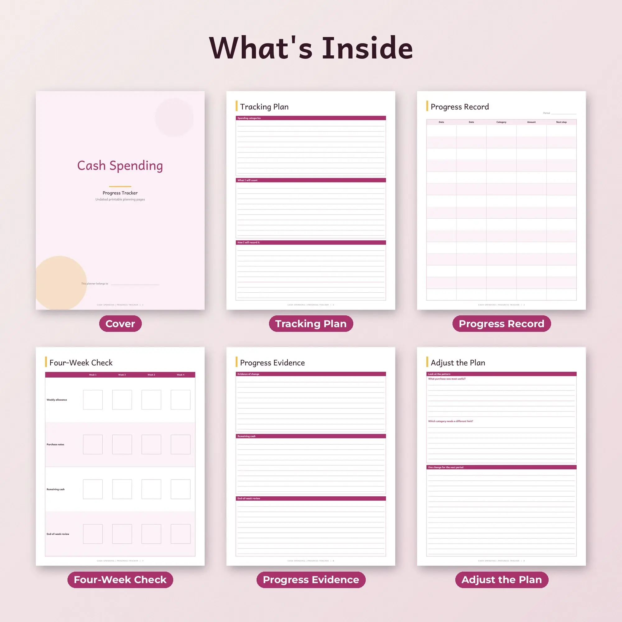 Cash Spending Progress Tracker Planner PDF - Berry, preview 2 of 2