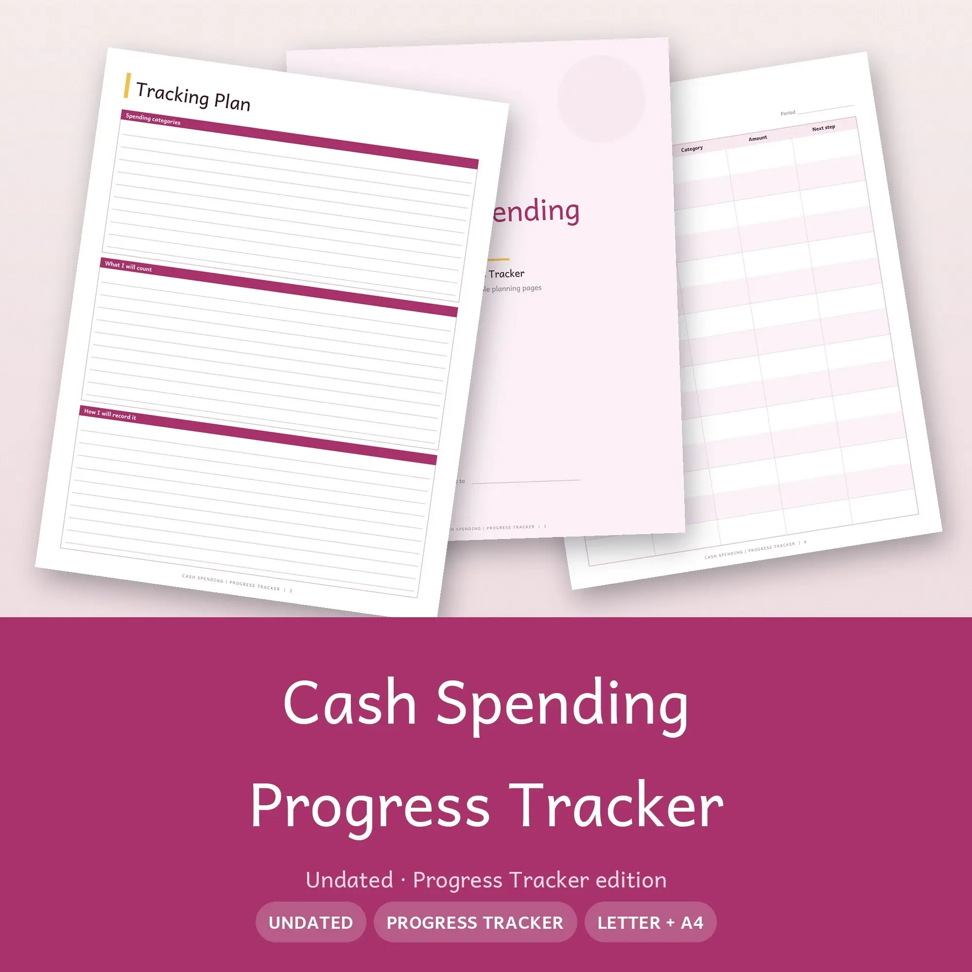 Cash Spending Progress Tracker Planner PDF - Berry, preview 1 of 2