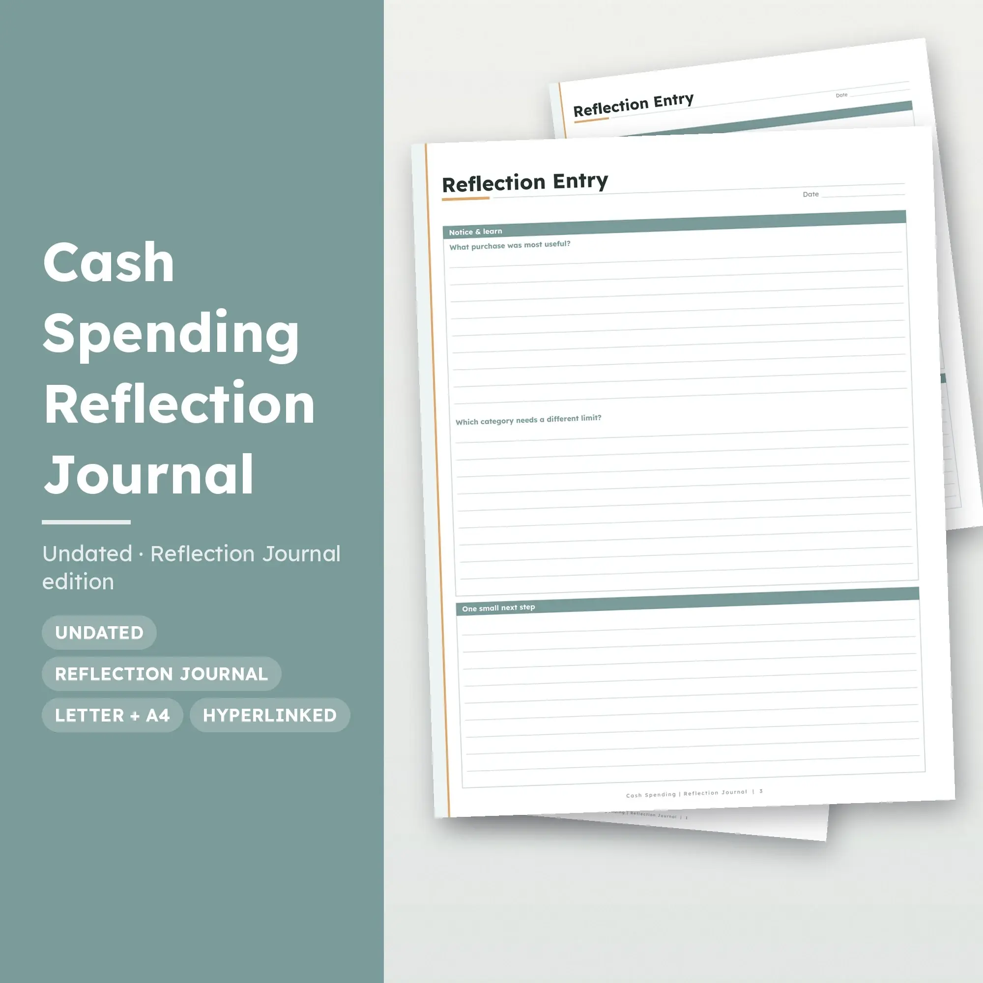 Cash Spending Reflection Journal Planner PDF - Seafoam preview