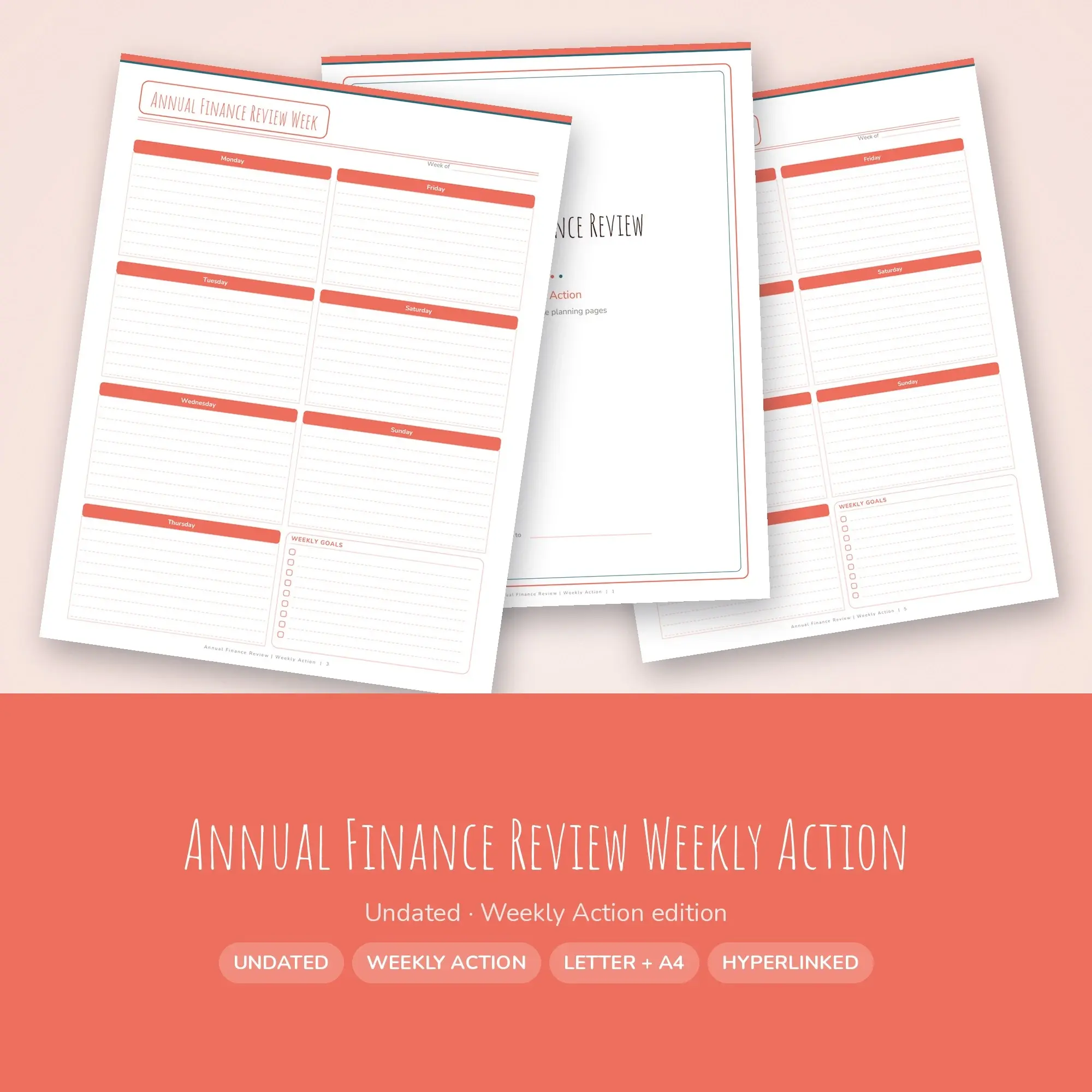 Annual Finance Review Weekly Action Planner PDF - Coral preview