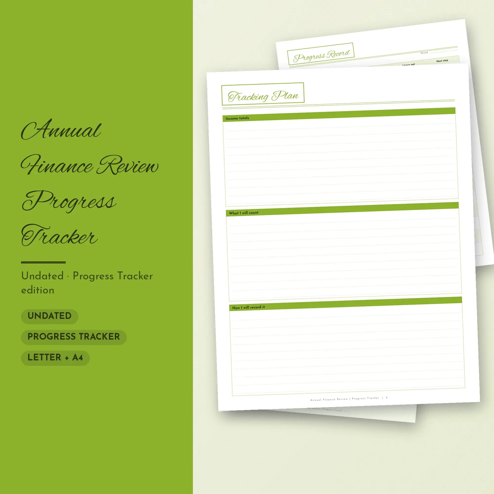 Annual Finance Review Progress Tracker Planner PDF - Lime preview
