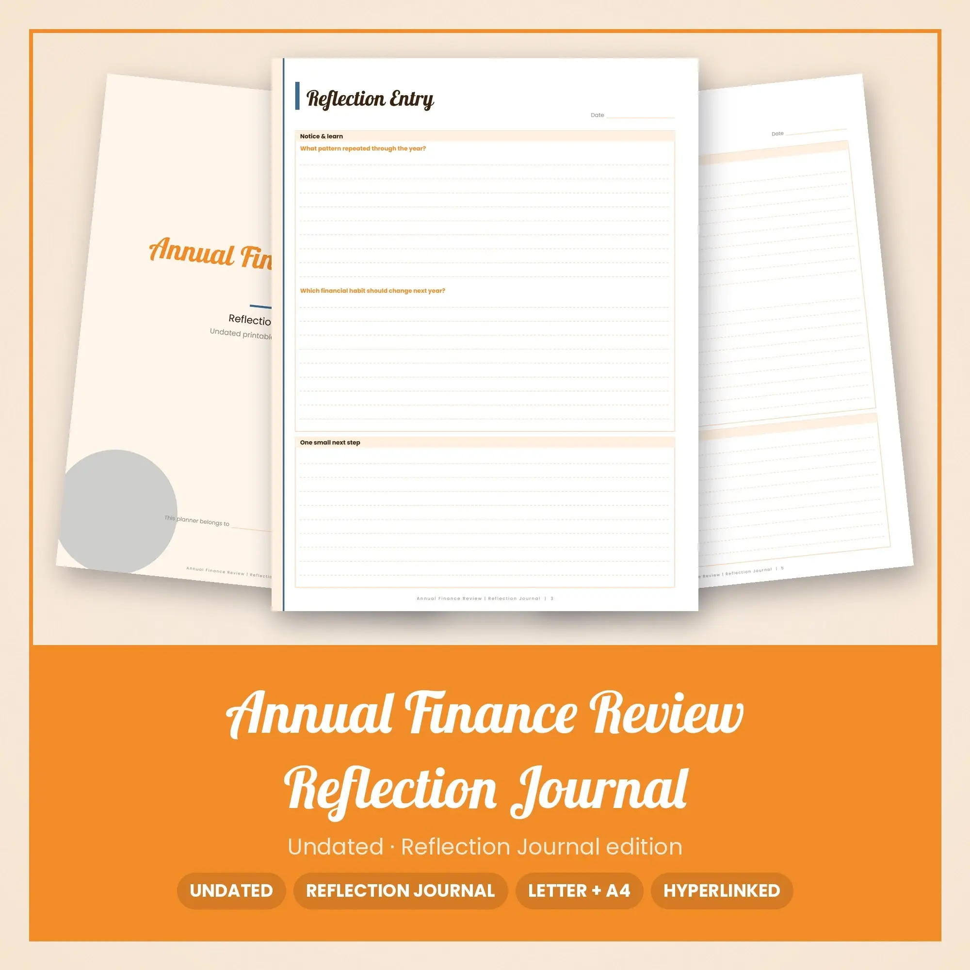 Annual Finance Review Reflection Journal Planner PDF - Tangerine preview