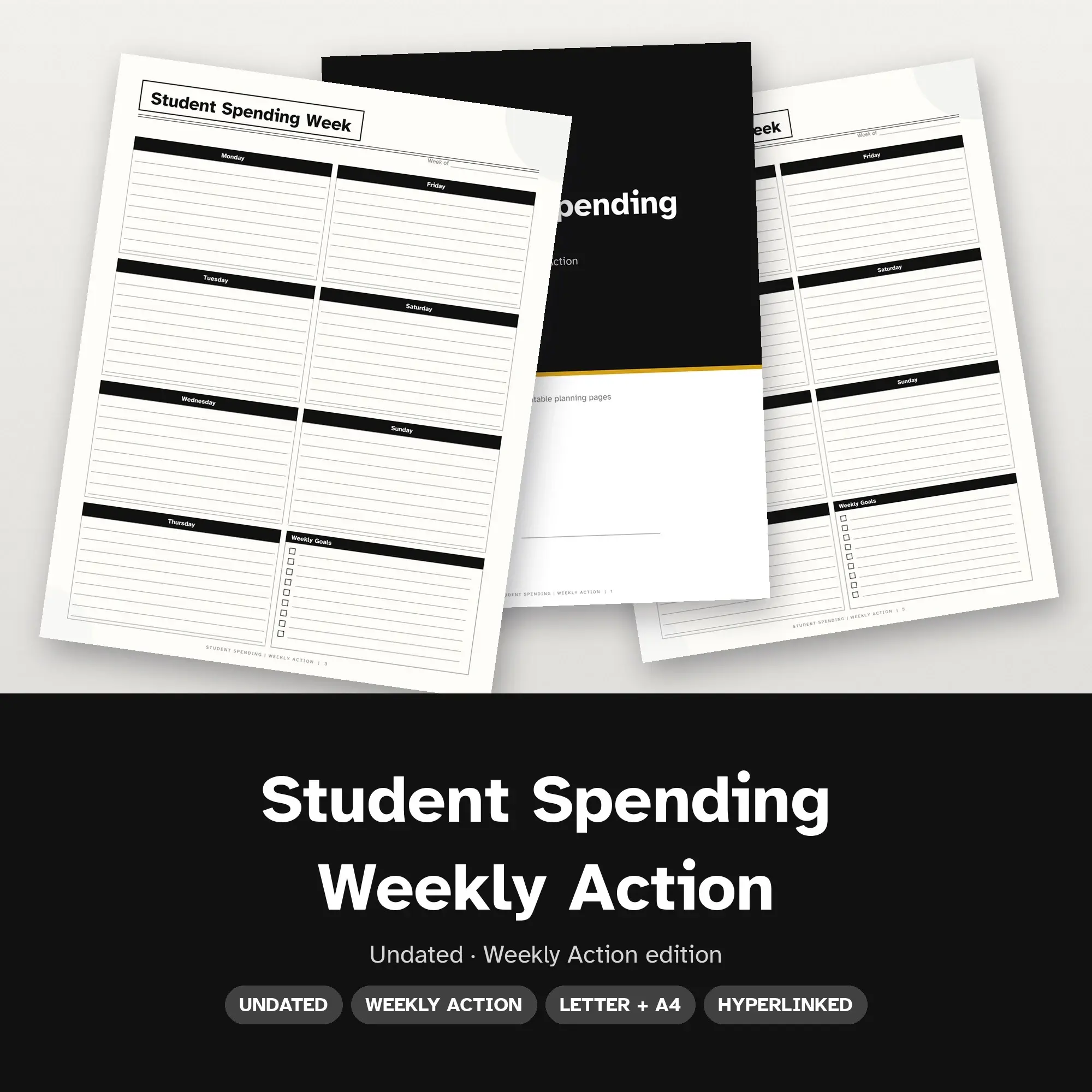 Student Spending Weekly Action Planner PDF - Ink Black preview