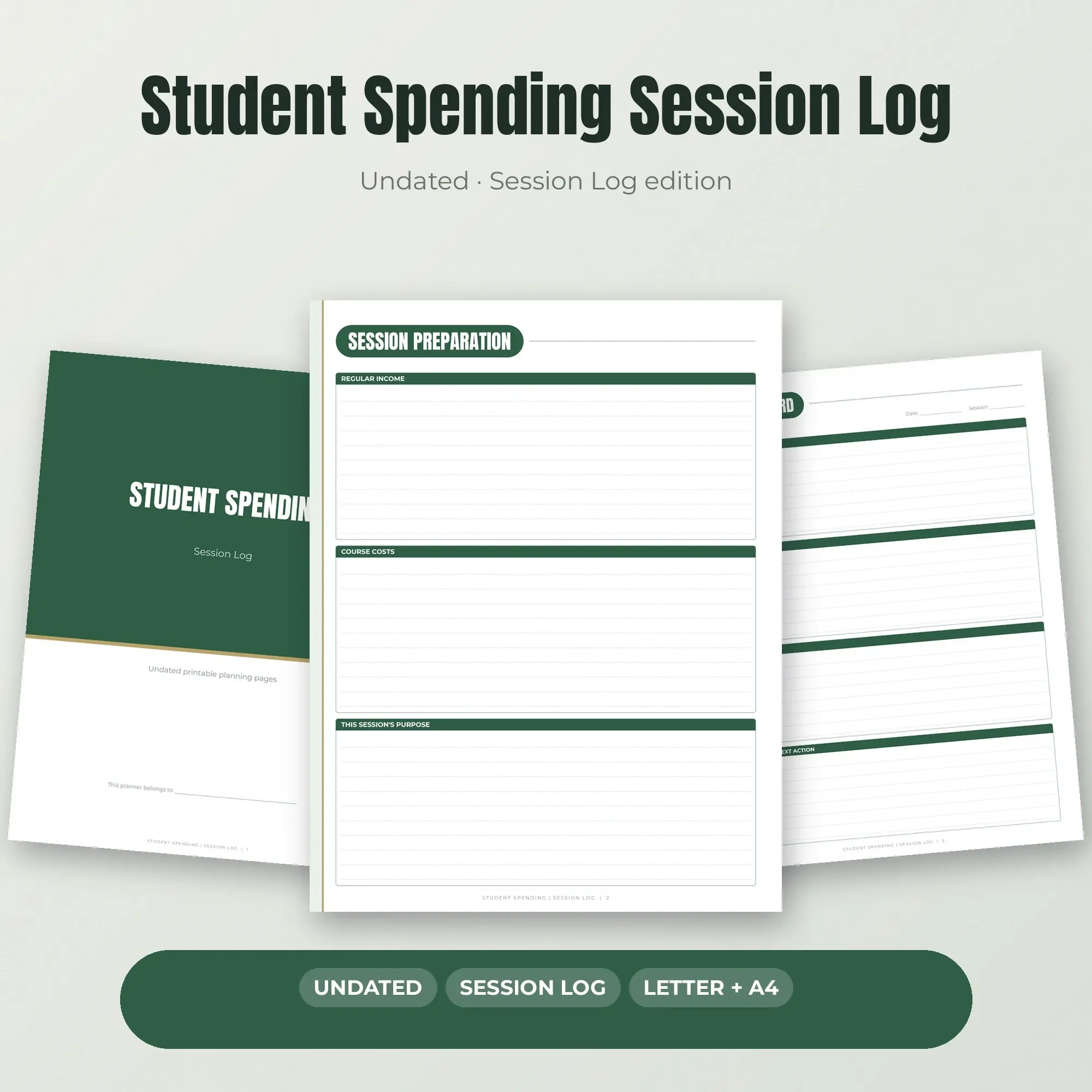 Student Spending Session Log Planner PDF - Forest preview