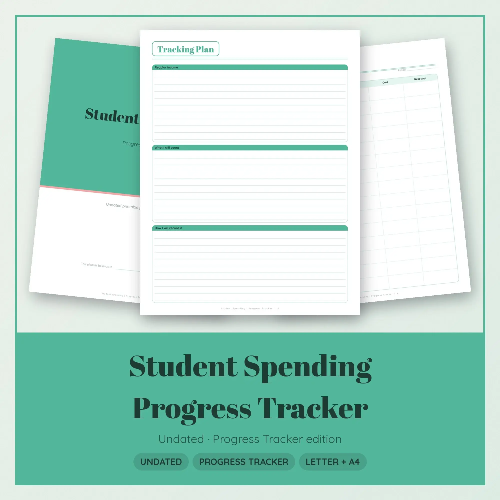 Student Spending Progress Tracker Planner PDF - Mint preview