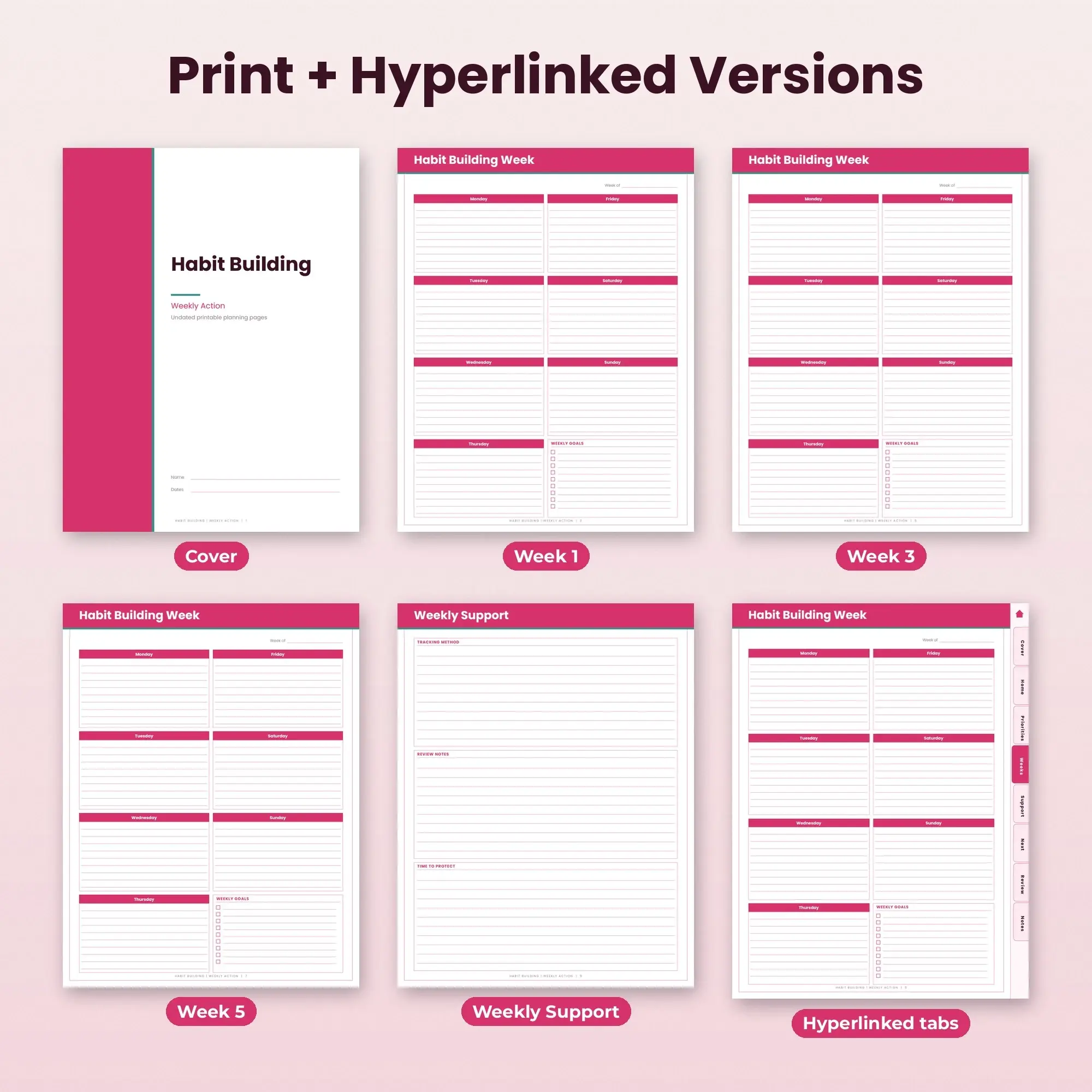 Habit Building Weekly Action Planner PDF - Raspberry, preview 2 of 2