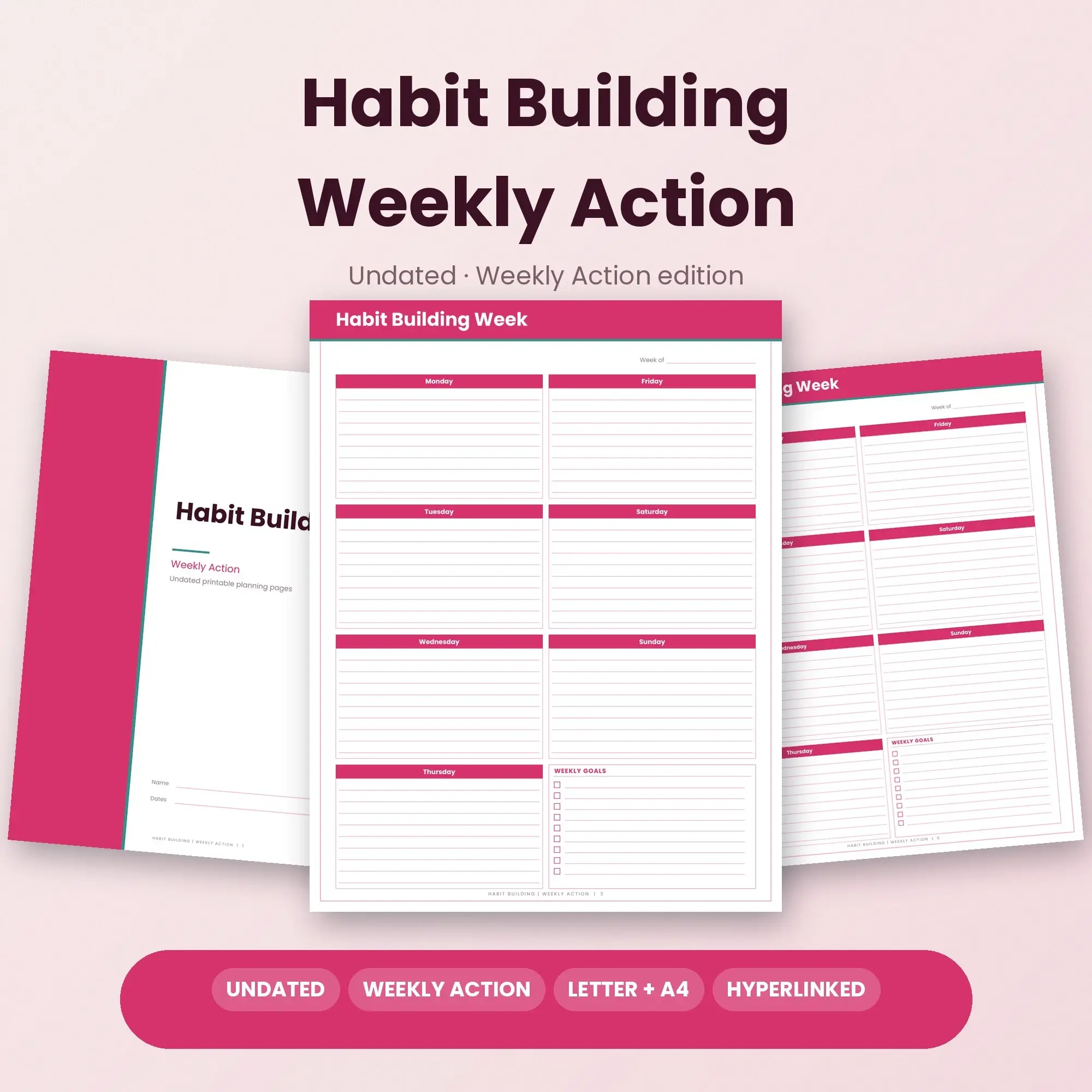 Habit Building Weekly Action Planner PDF - Raspberry preview