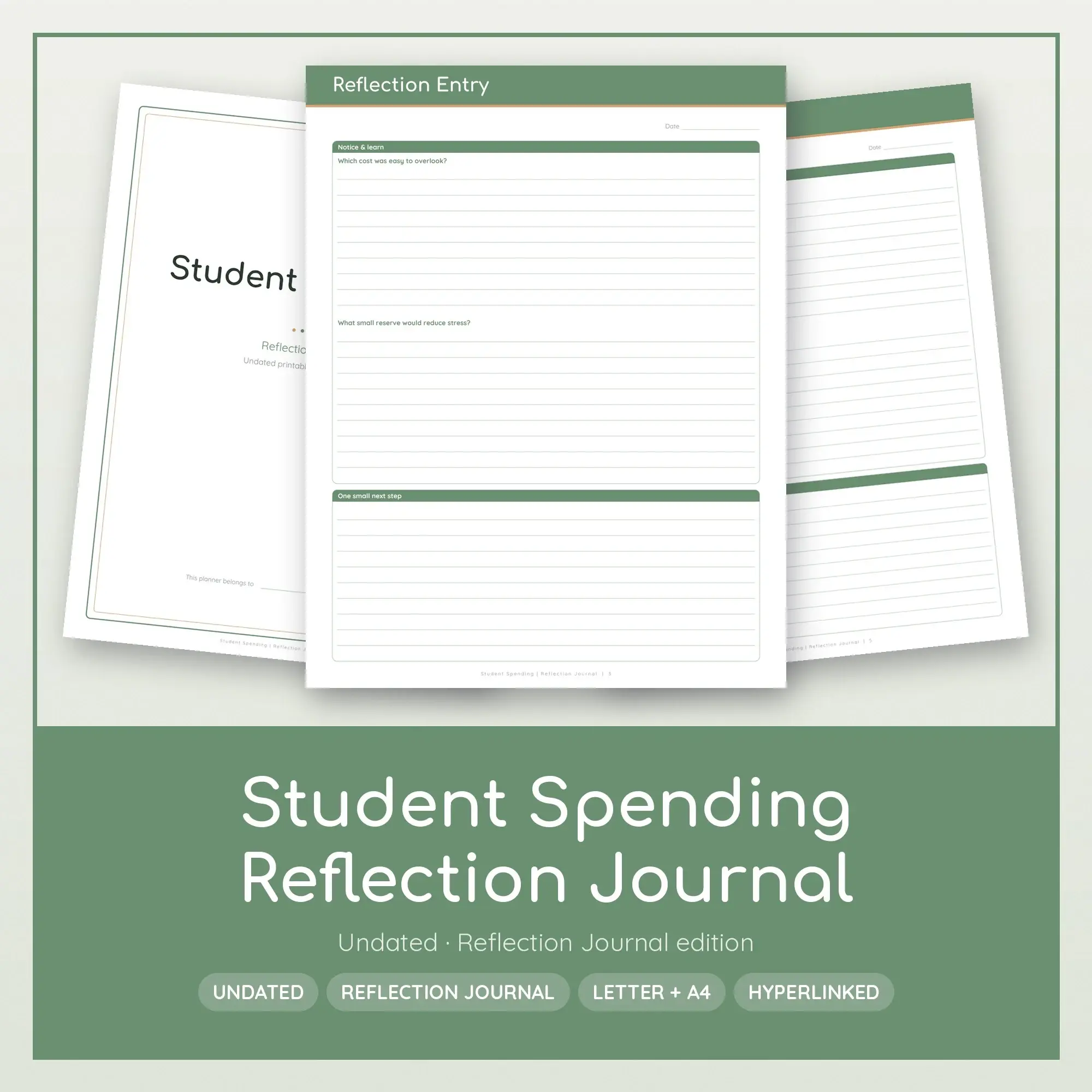 Student Spending Reflection Journal Planner PDF - Sage preview