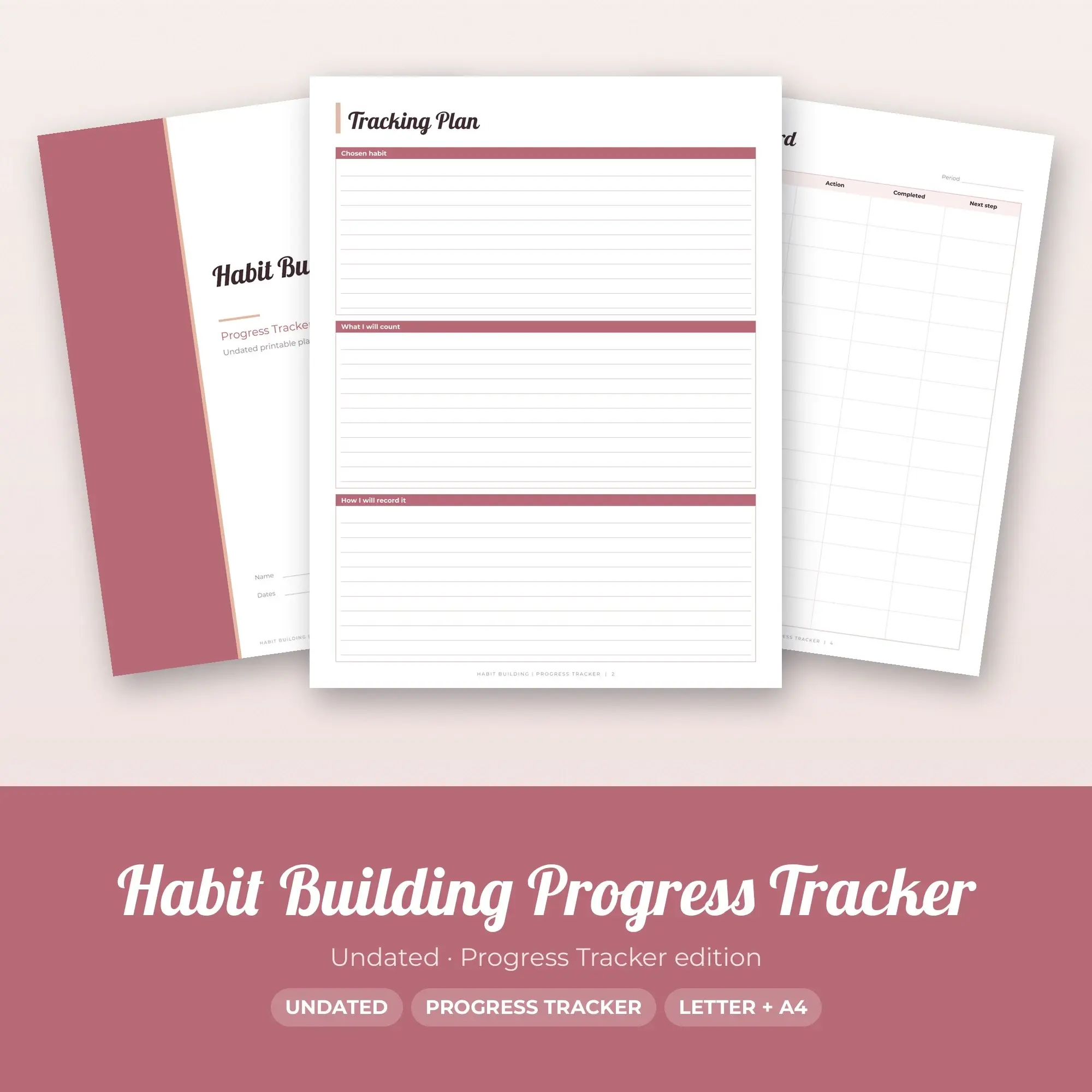 Habit Building Progress Tracker Planner PDF - Dusty Rose preview