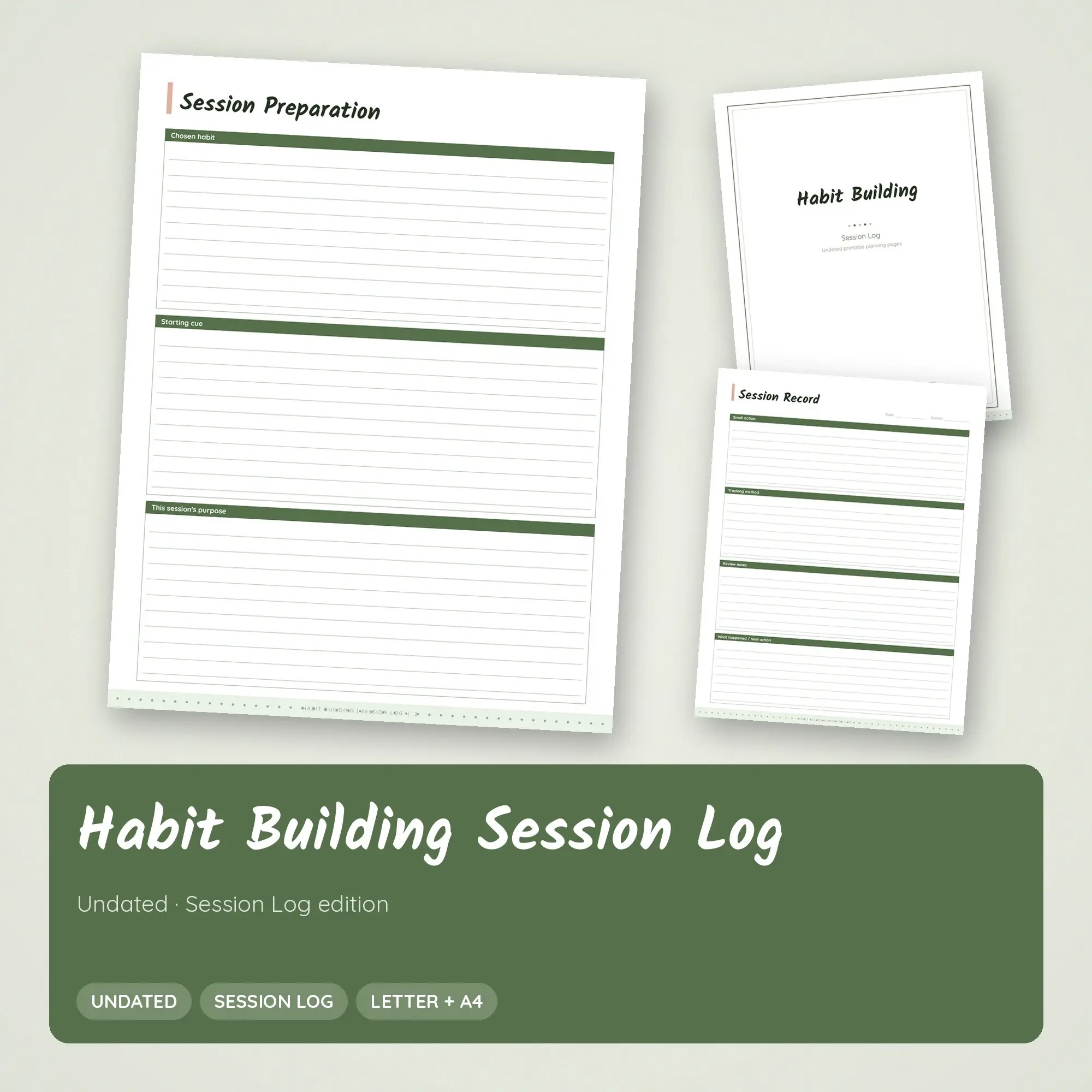 Habit Building Session Log Planner PDF - Moss preview