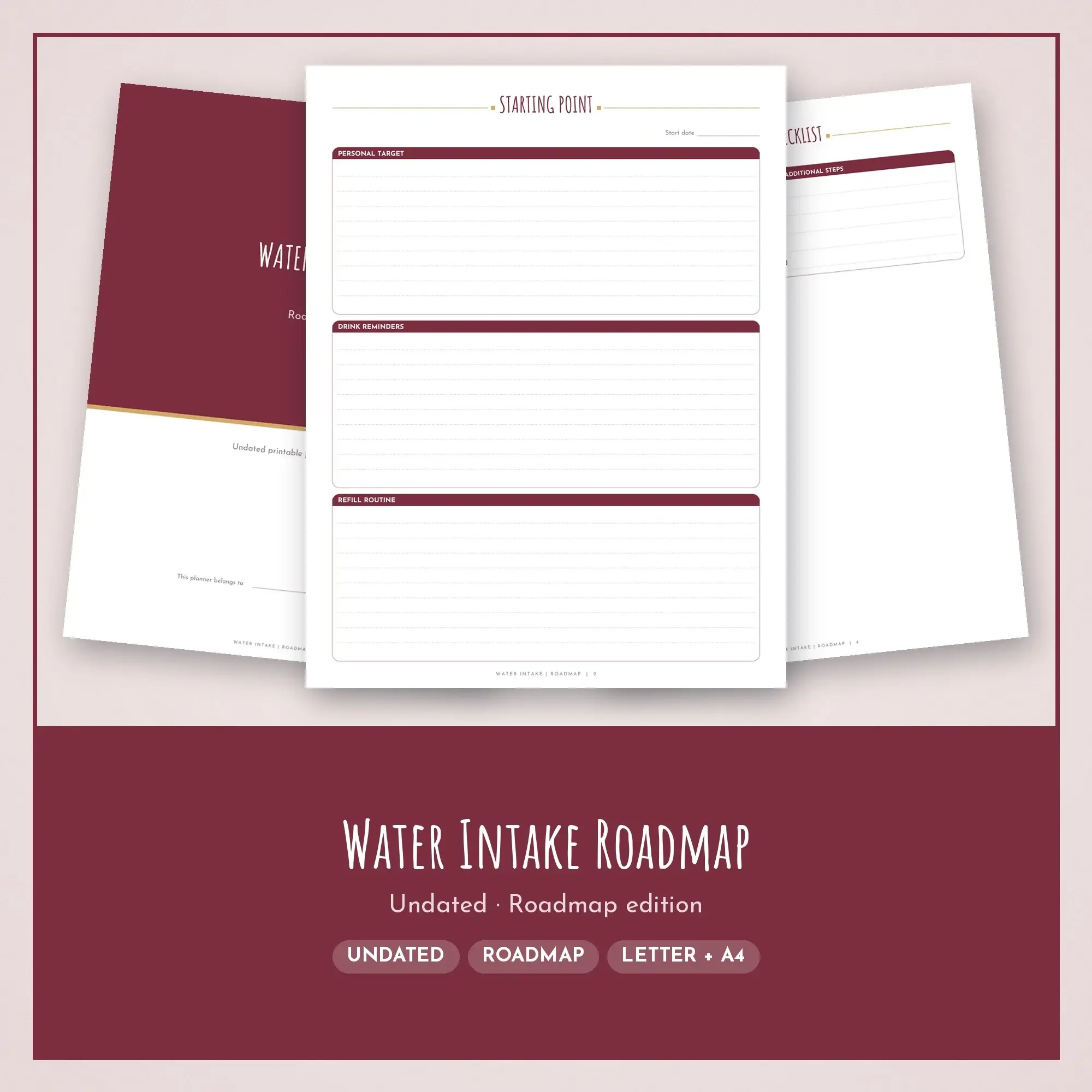 Water Intake Roadmap Planner PDF - Burgundy preview